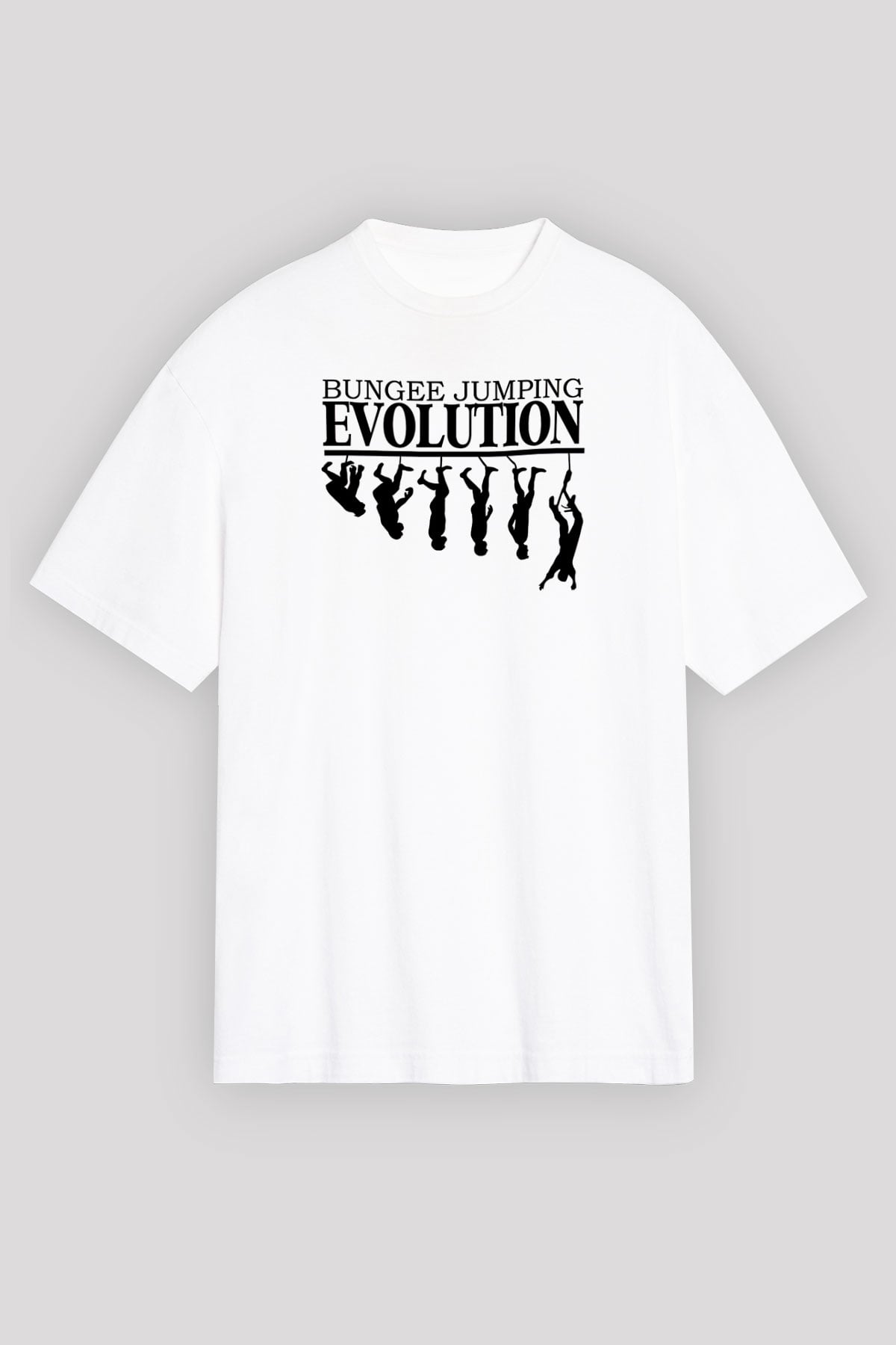 Bungee Jumping Baskılı Unisex Beyaz Oversize Tişört - Tshirt