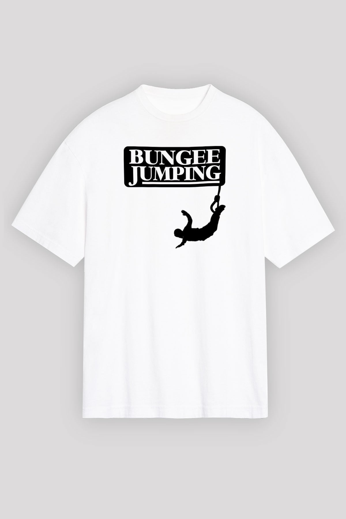 Bungee Jumping Baskılı Unisex Beyaz Oversize Tişört - Tshirt