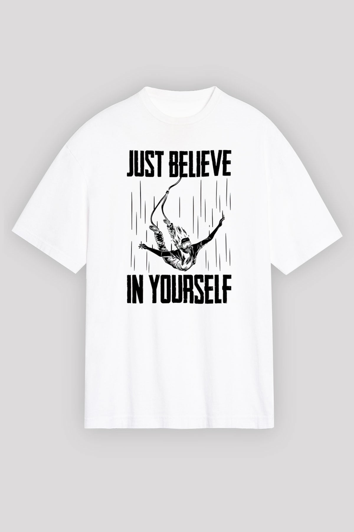 Bungee Jumping Baskılı Unisex Beyaz Oversize Tişört - Tshirt