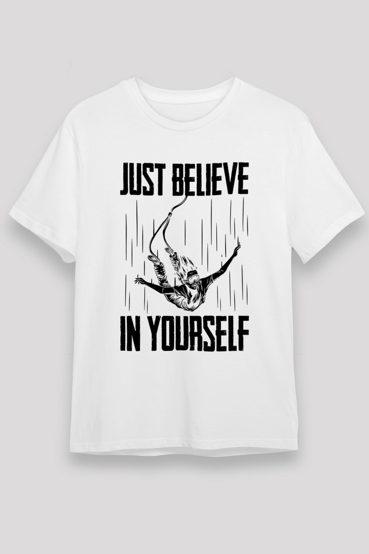 Bungee Jumping Baskılı Unisex Beyaz Tişört - Tshirt