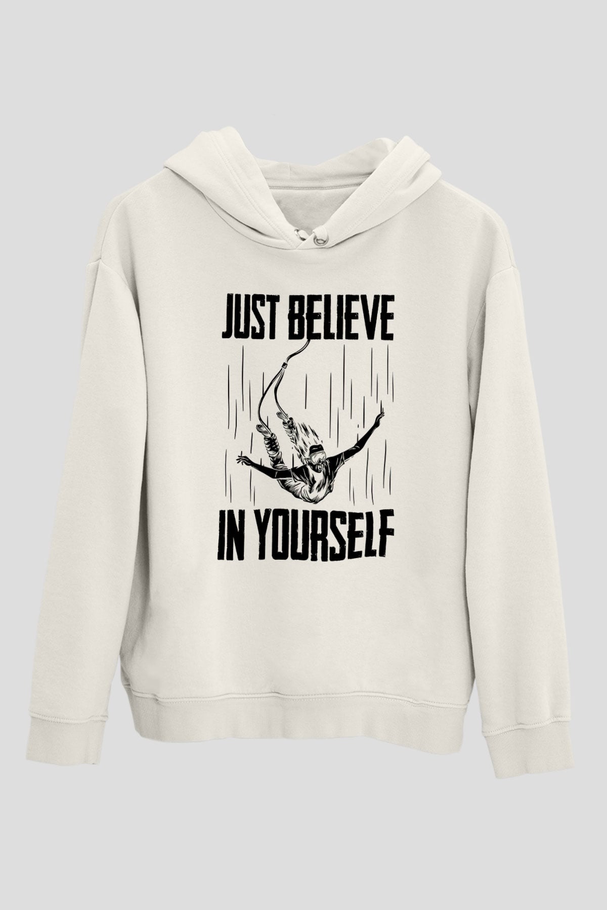 Bungee Jumping Baskılı Unisex Ekru Hoodie