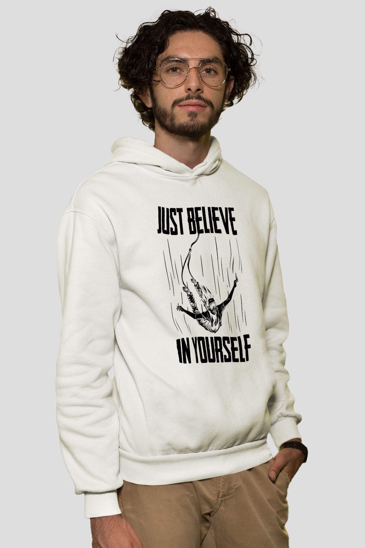 Bungee Jumping Baskılı Unisex Ekru Hoodie