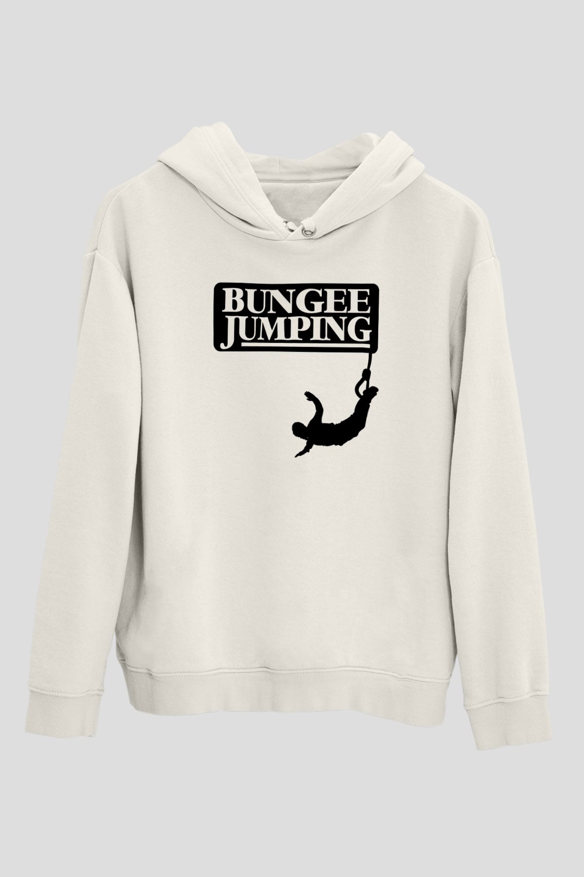 Bungee Jumping Baskılı Unisex Ekru Hoodie