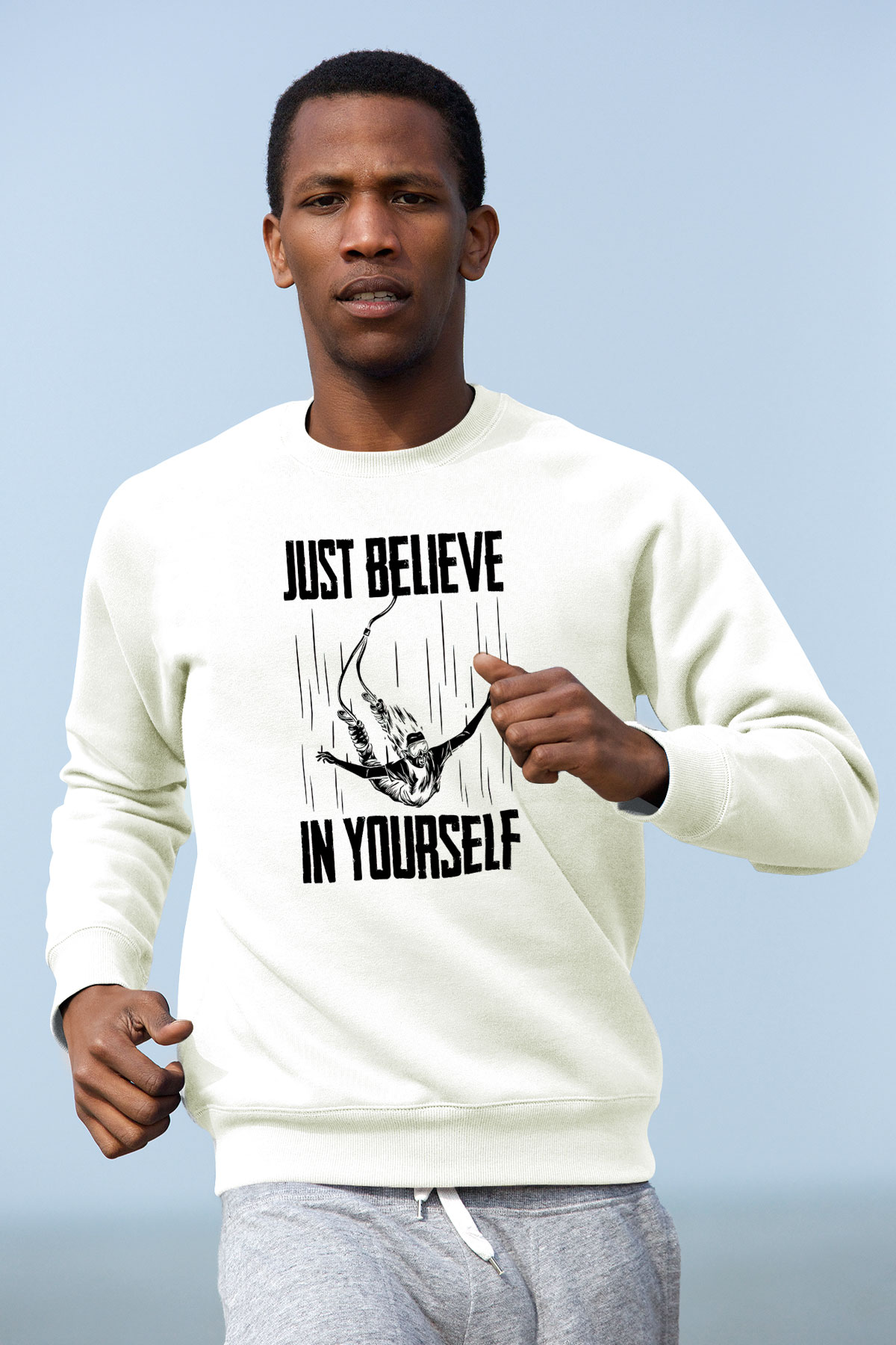 Bungee Jumping Baskılı Unisex Ekru Sweatshirt