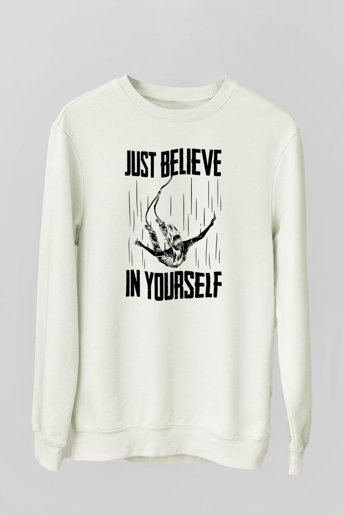 Bungee Jumping Baskılı Unisex Ekru Sweatshirt
