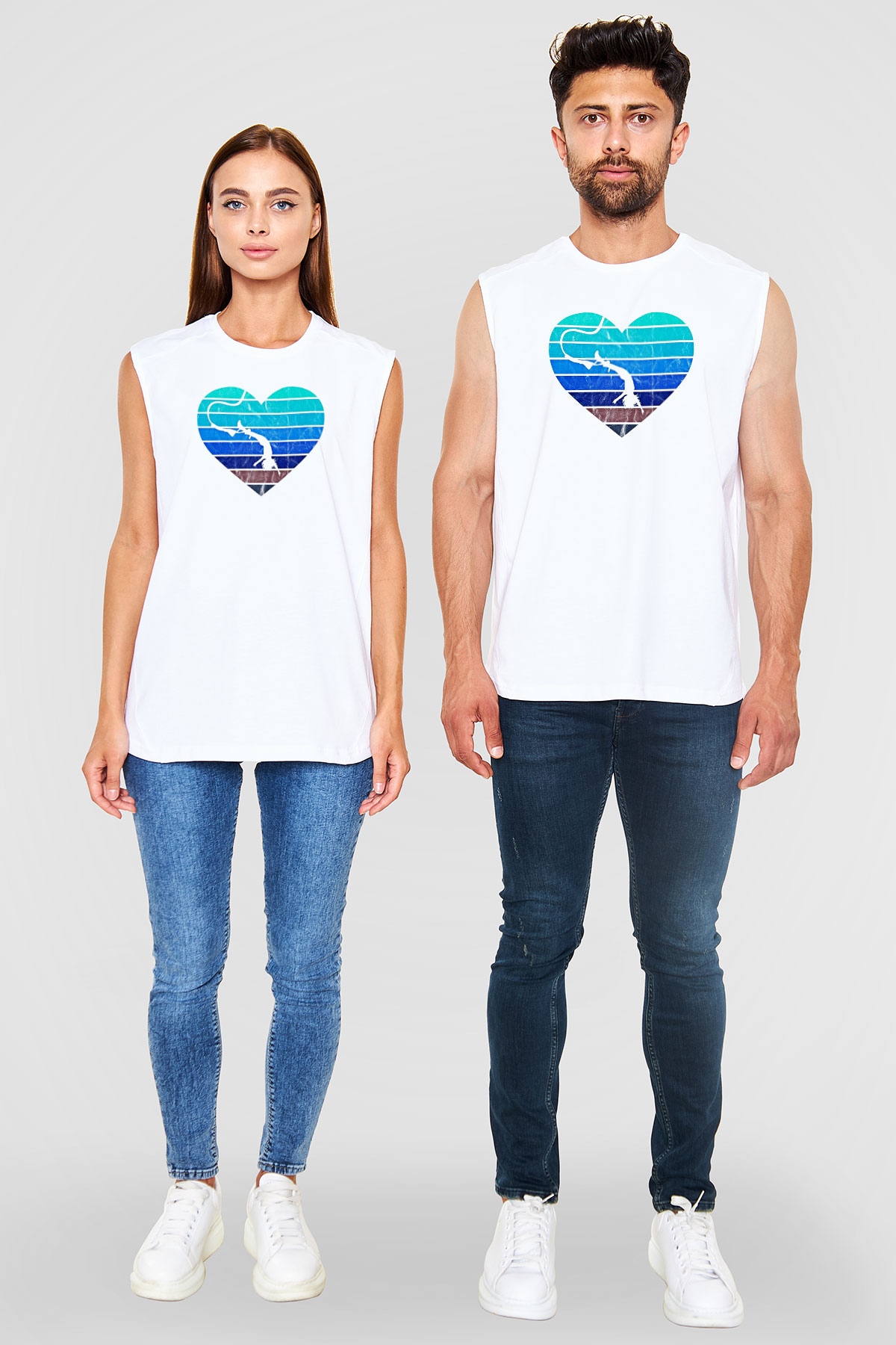 Bungee Jumping Baskılı Unisex Kolsuz Beyaz Tişört
