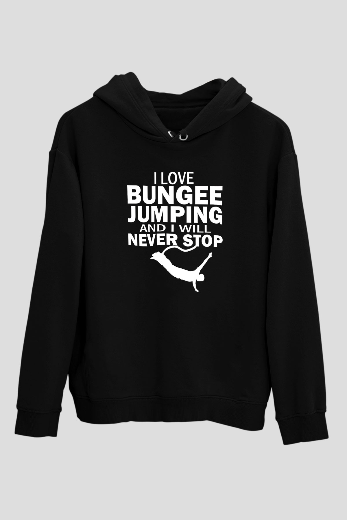 Bungee Jumping Baskılı Unisex Siyah Hoodie