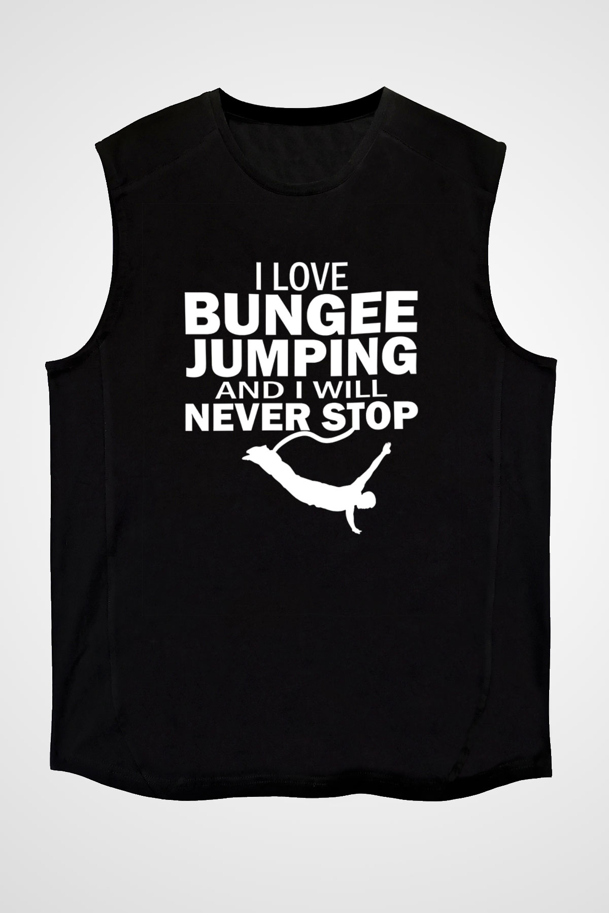 Bungee Jumping Baskılı Unisex Siyah Kolsuz Tişört