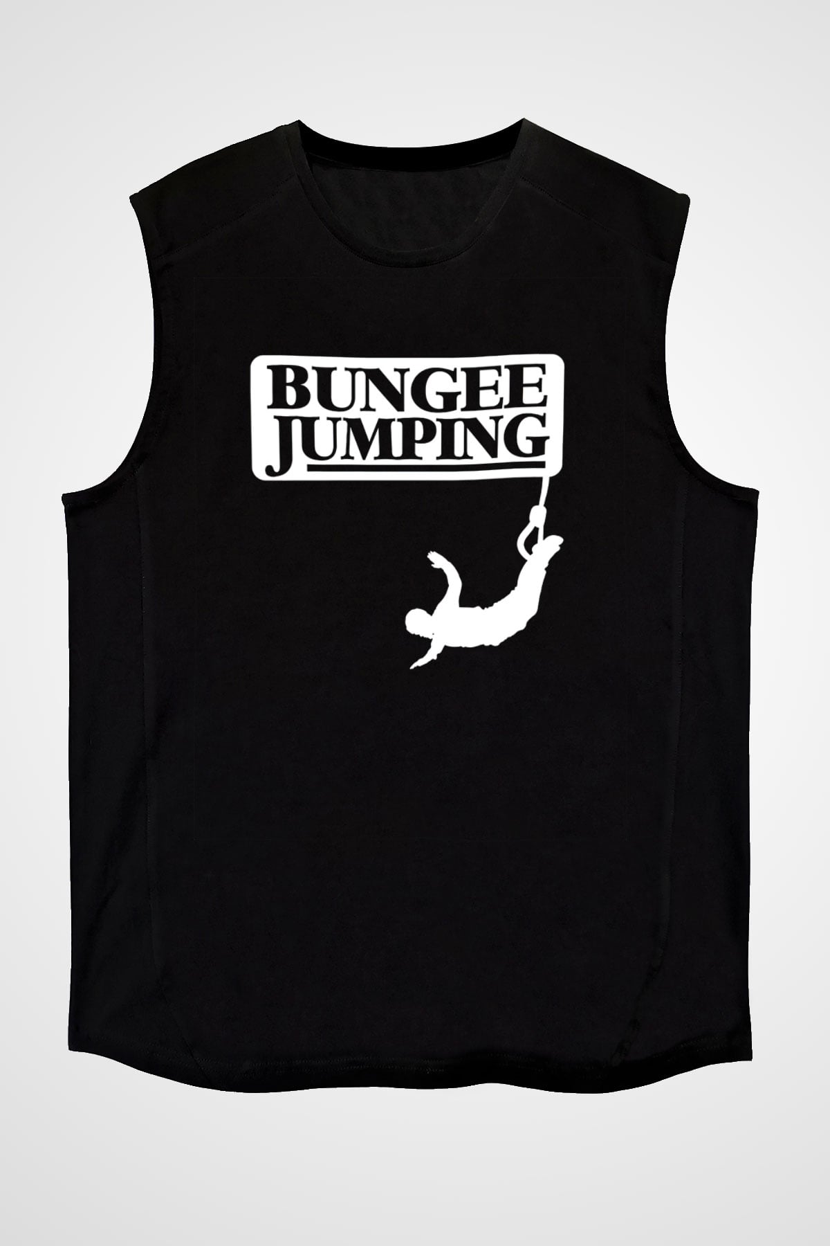 Bungee Jumping Baskılı Unisex Siyah Kolsuz Tişört