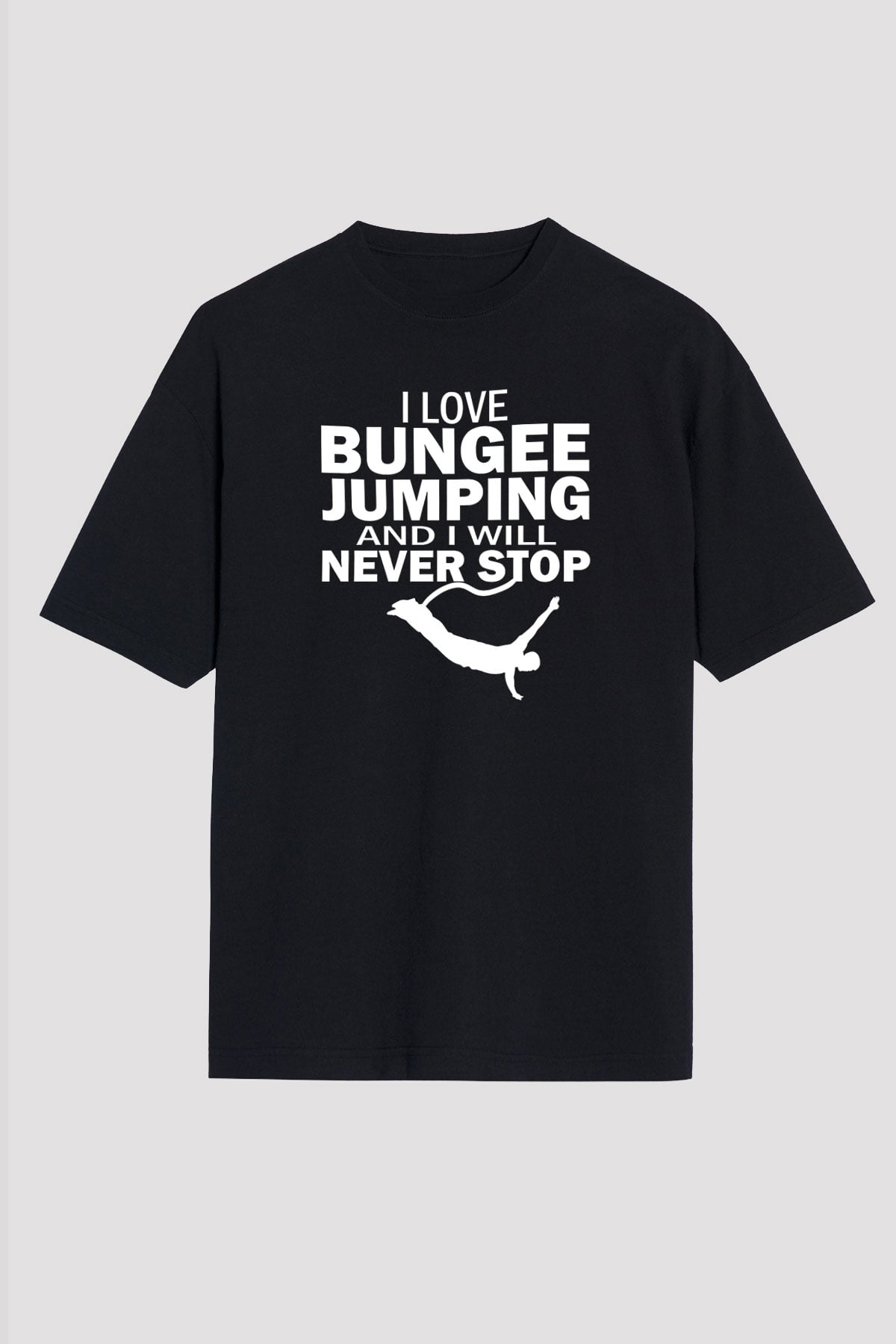 Bungee Jumping Baskılı Unisex Siyah Oversize Tişört