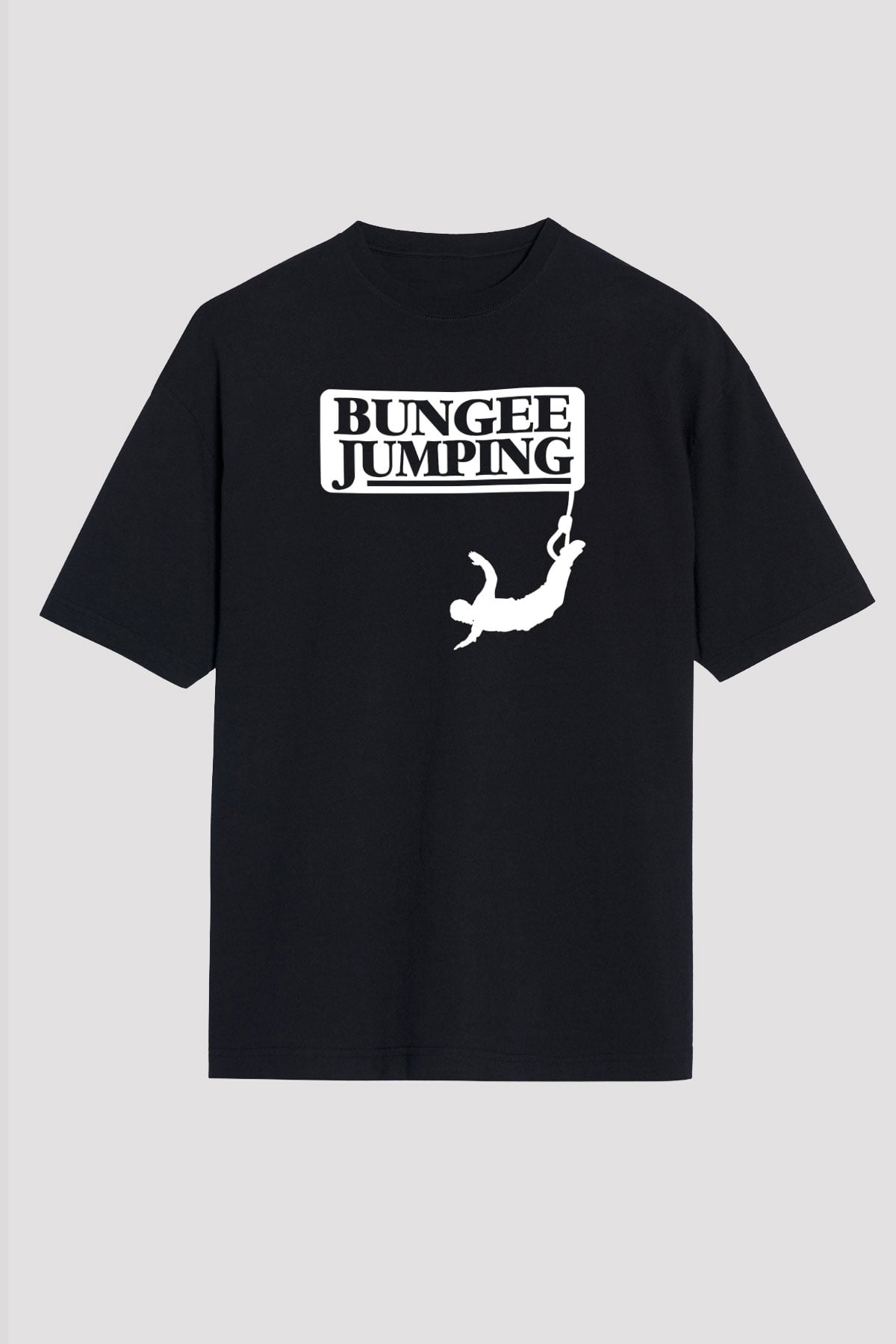 Bungee Jumping Baskılı Unisex Siyah Oversize Tişört