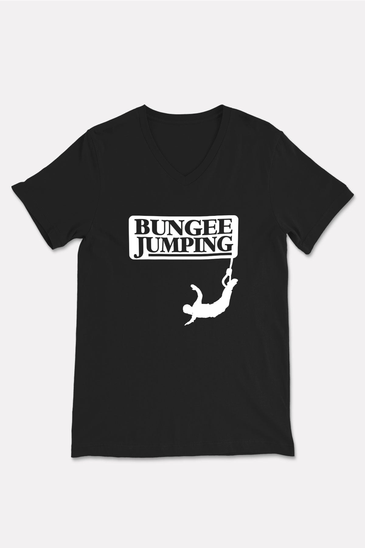 Bungee Jumping Baskılı Unisex Siyah V Yaka Tişört