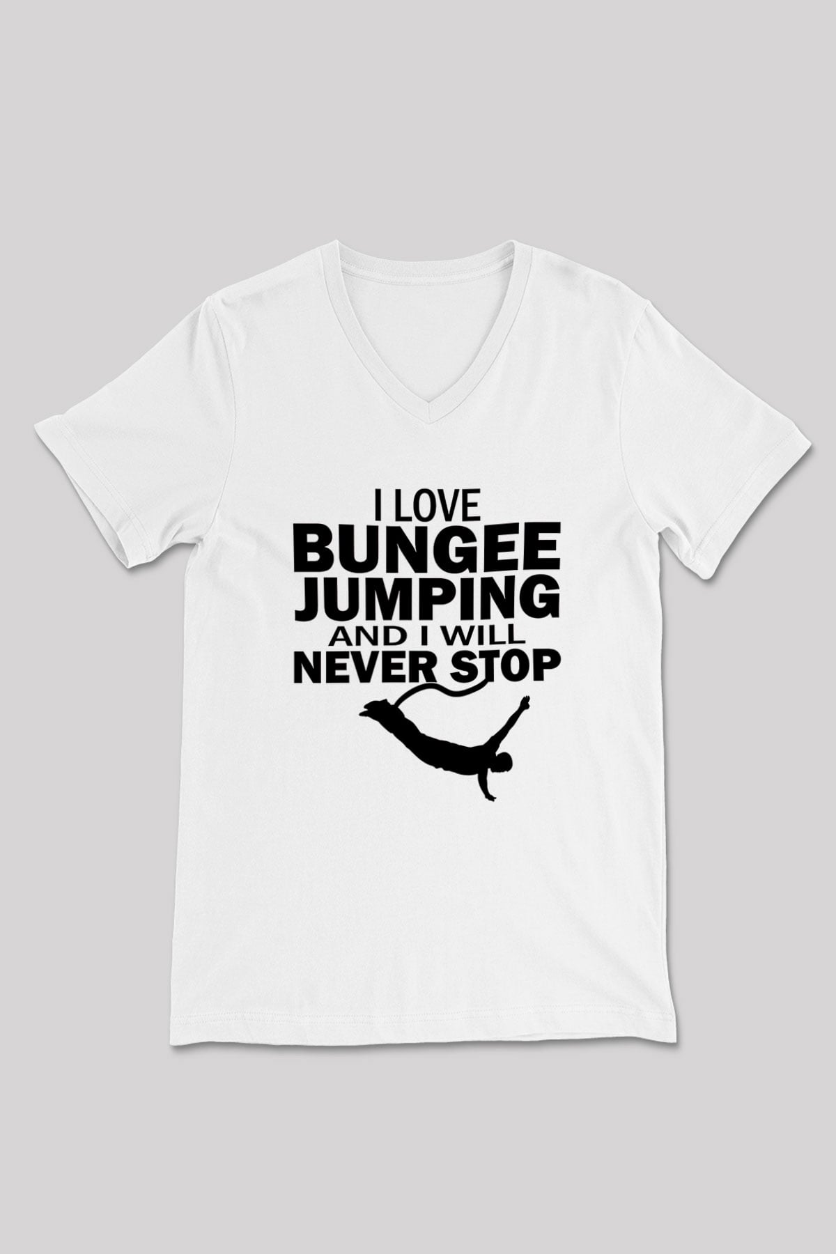 Bungee Jumping Baskılı Unisex V Yaka Tişört - Tshirt