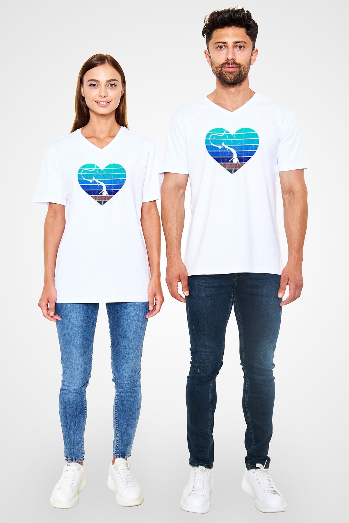 Bungee Jumping Baskılı Unisex V Yaka Tişört - Tshirt