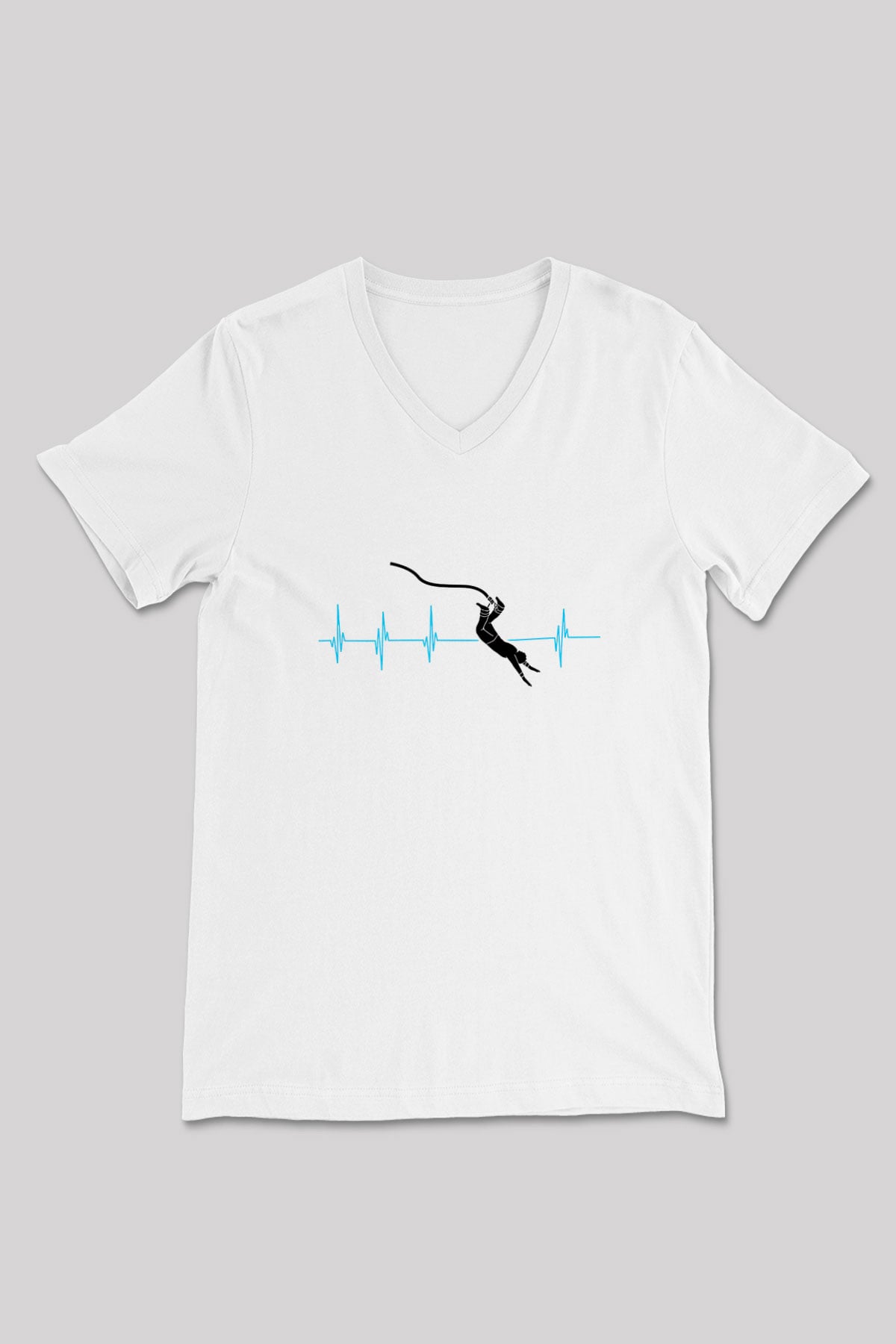 Bungee Jumping Baskılı Unisex V Yaka Tişört - Tshirt