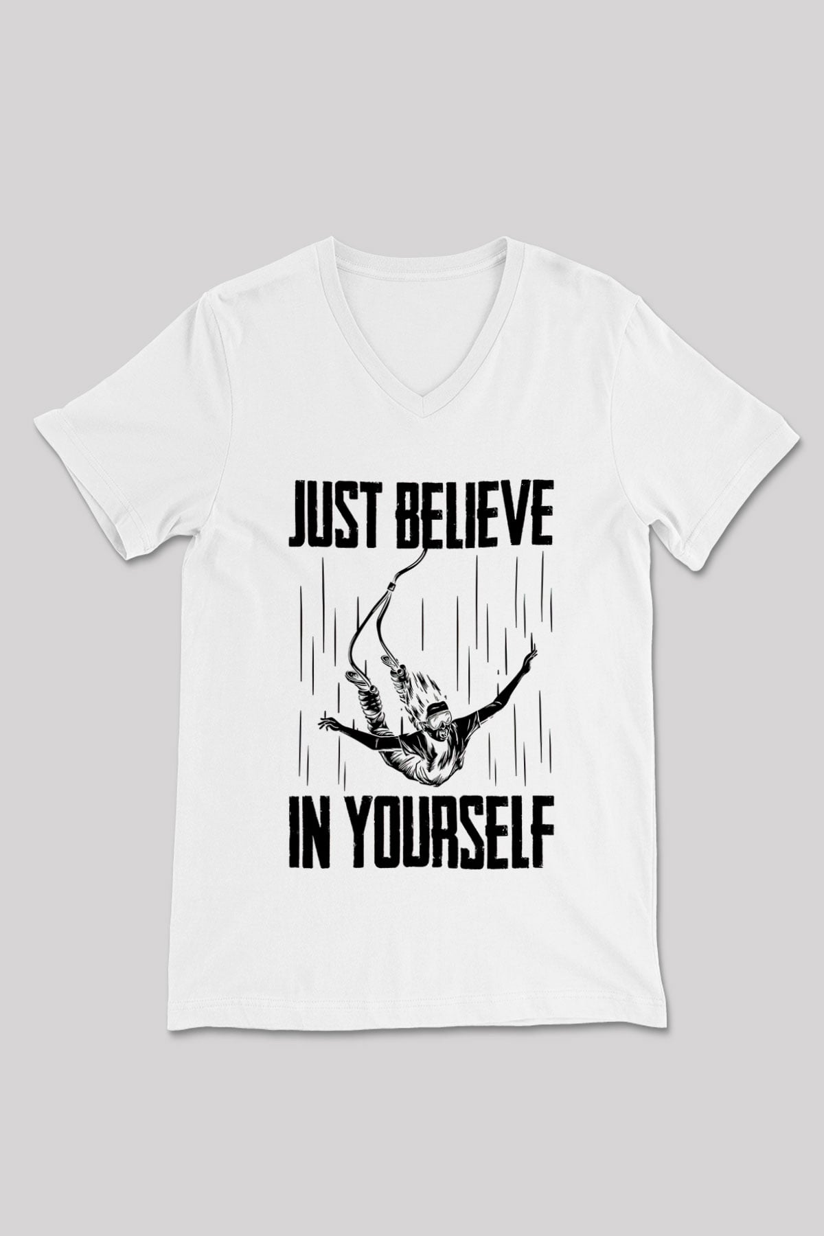 Bungee Jumping Baskılı Unisex V Yaka Tişört - Tshirt