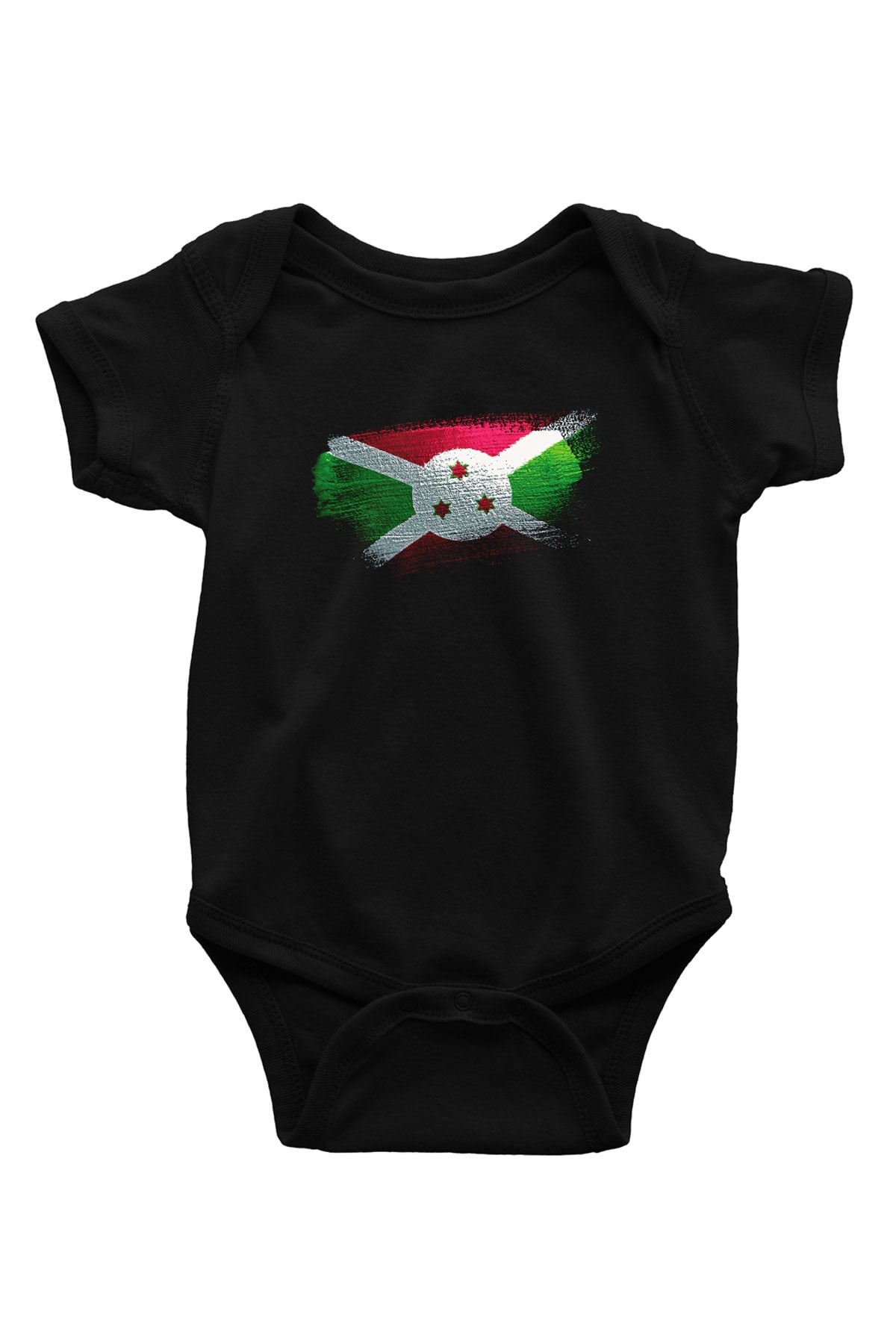 Burundi Bayrağı Baskılı Unisex Siyah Bebek Body - Zıbın