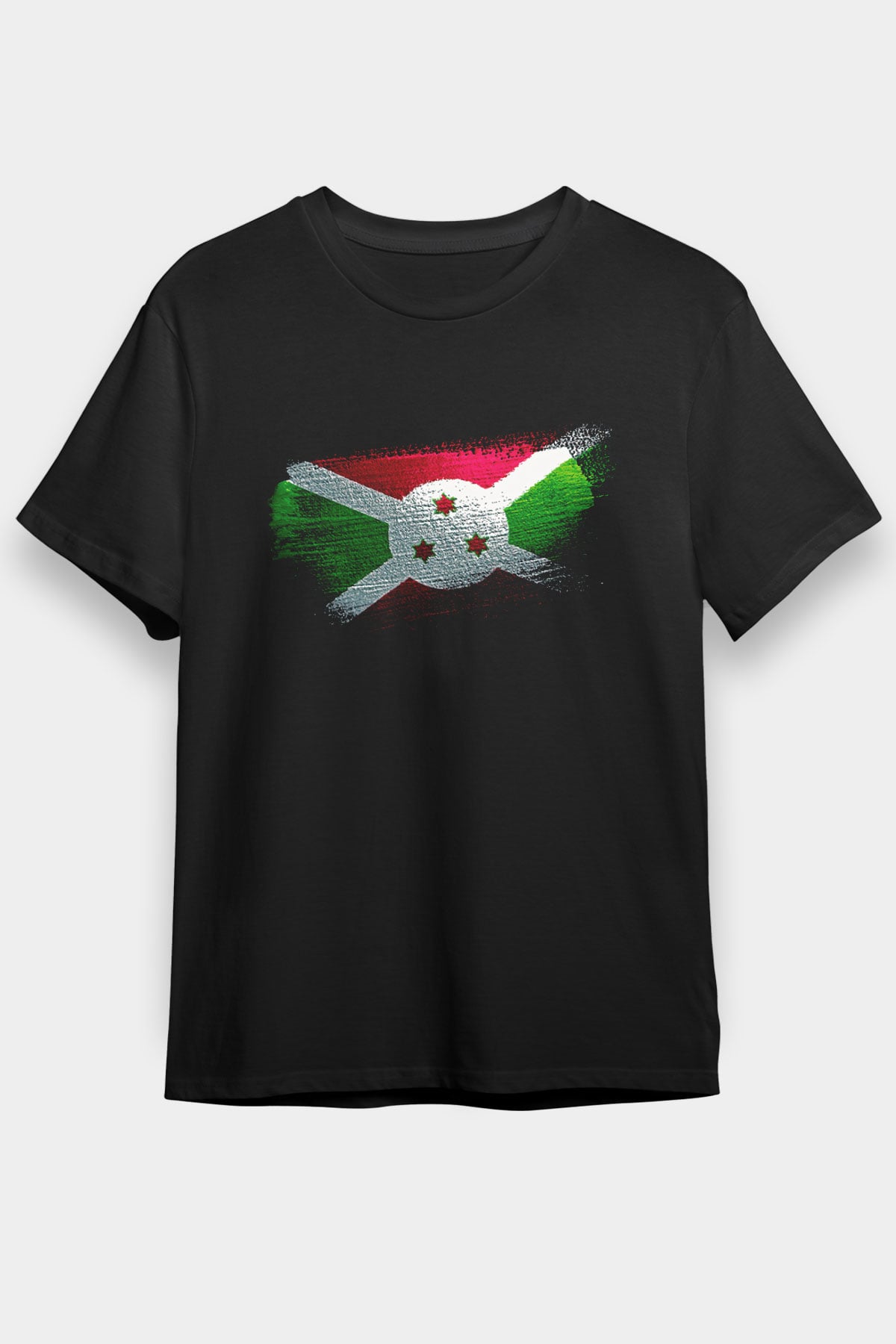 Burundi Bayrağı Baskılı Unisex Siyah Tişört
