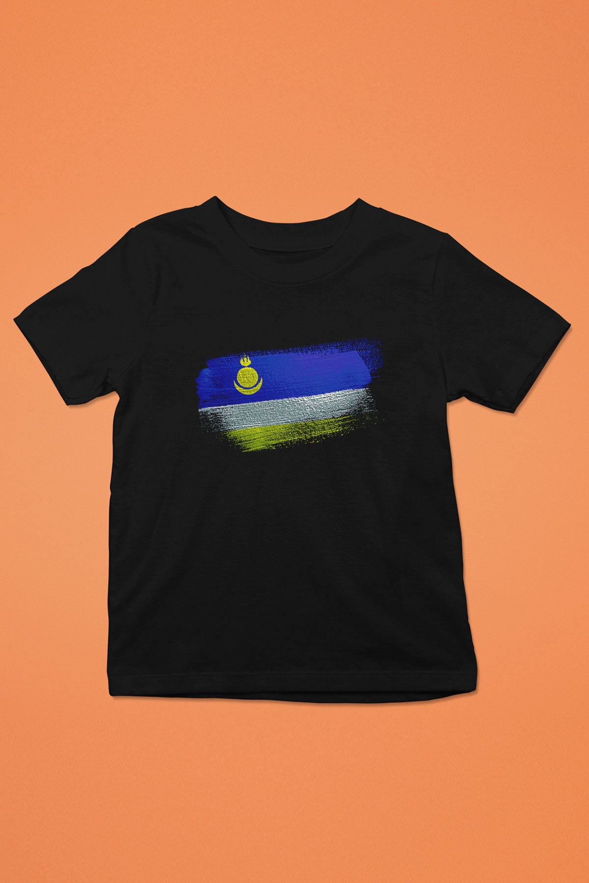 Buryatya - Buryatia Bayrağı Baskılı Unisex Siyah Çocuk Tişörtü