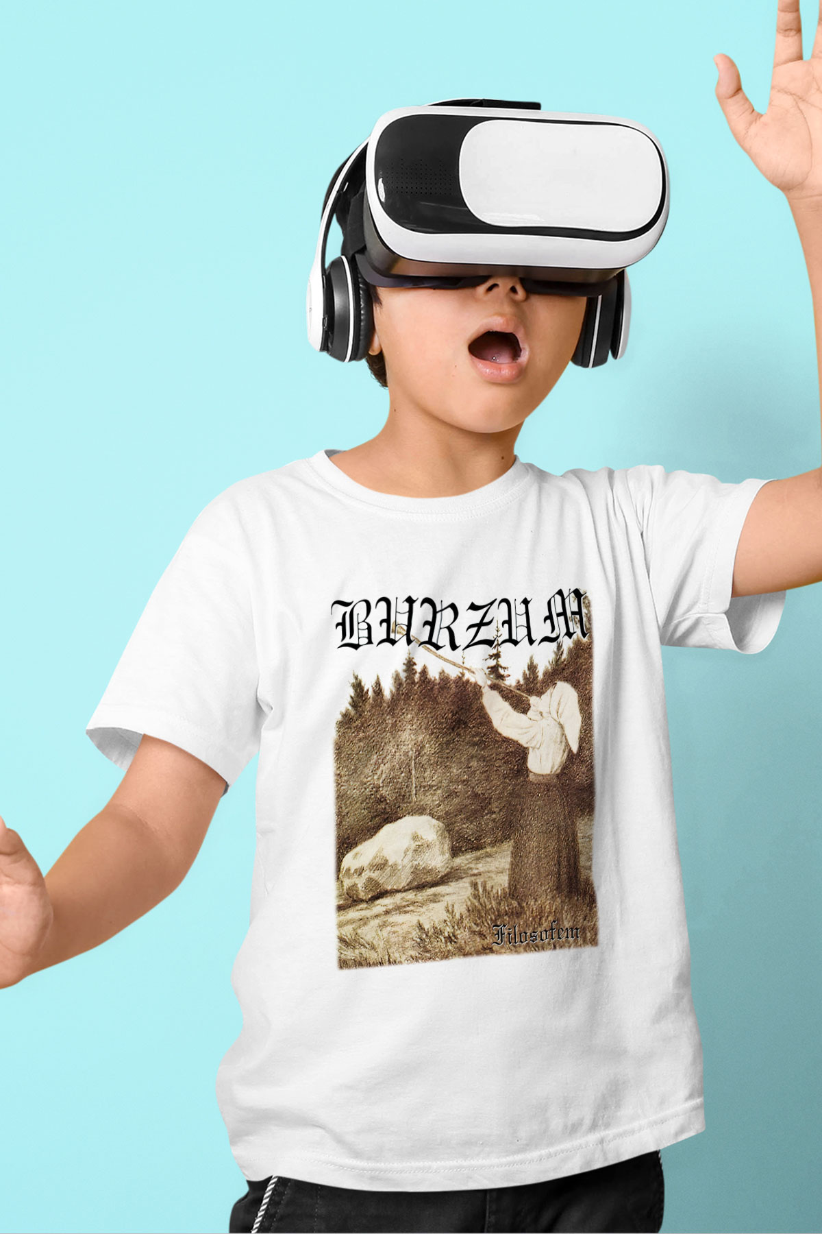 Burzum Baskılı Beyaz Unisex Çocuk Tişört