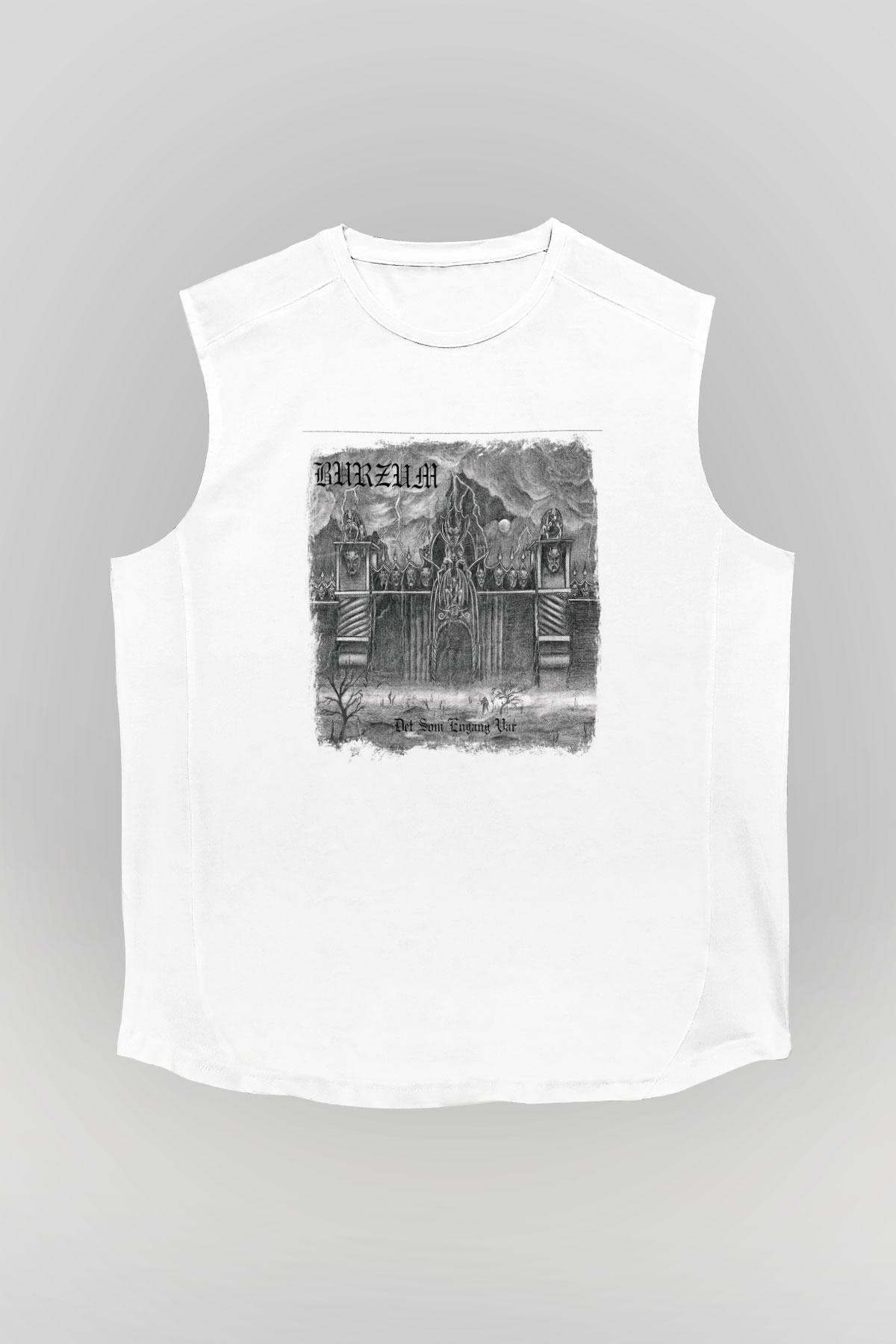 Burzum Baskılı Unisex Beyaz Kolsuz Tişört