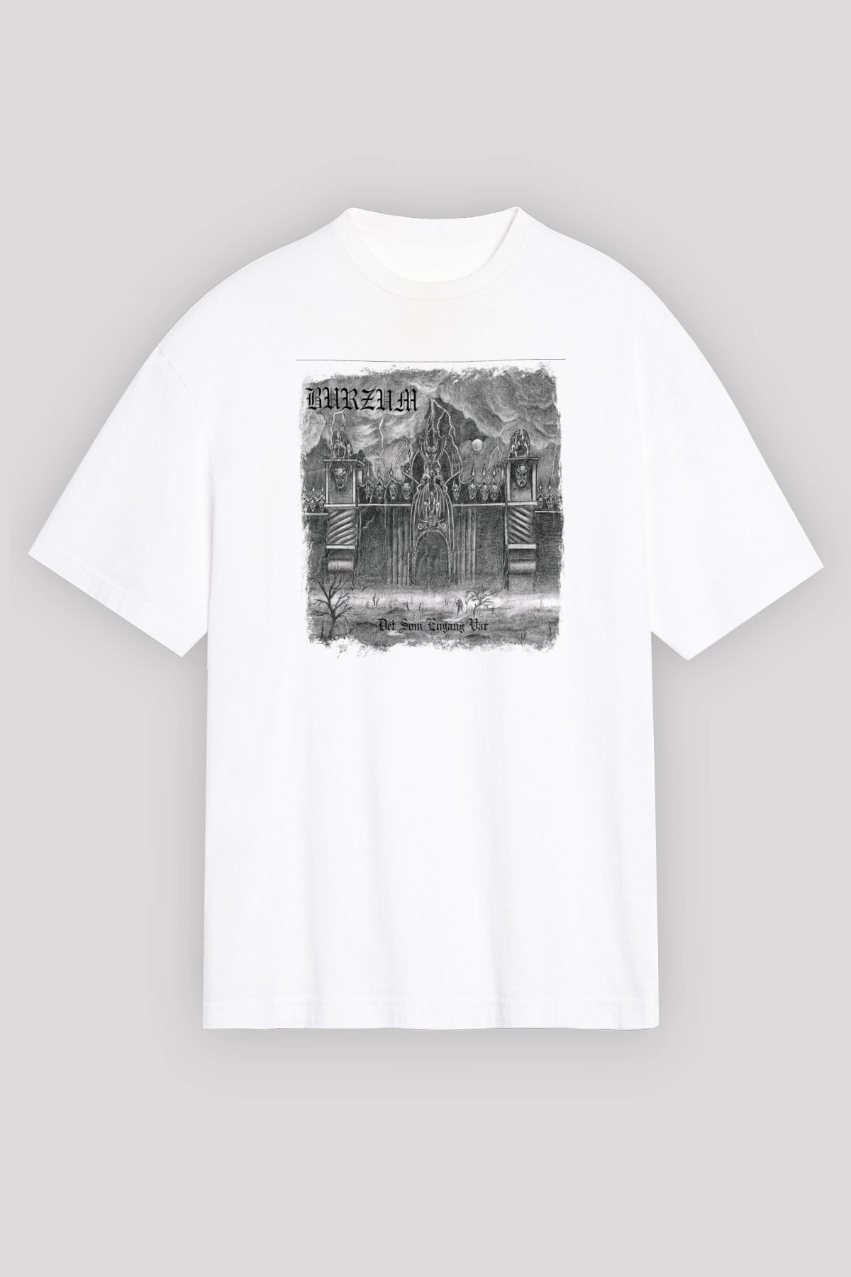 Burzum Baskılı Unisex Beyaz Oversize Tişört