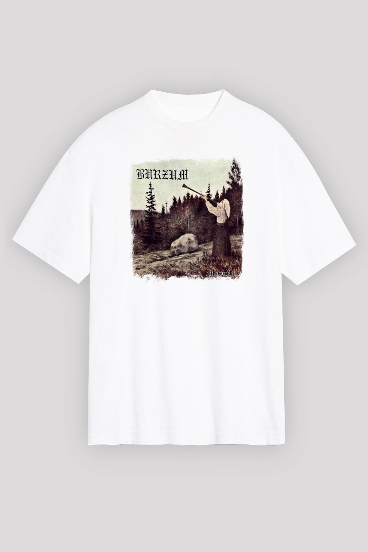 Burzum Baskılı Unisex Beyaz Oversize Tişört