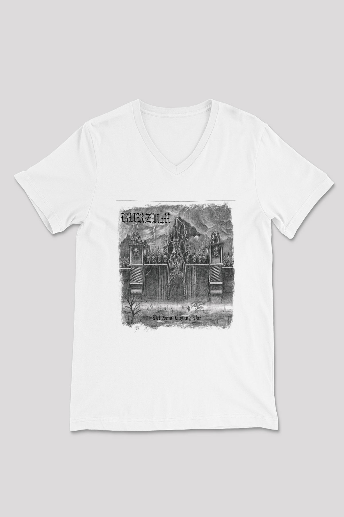 Burzum Baskılı Unisex Beyaz V Yaka Tişört