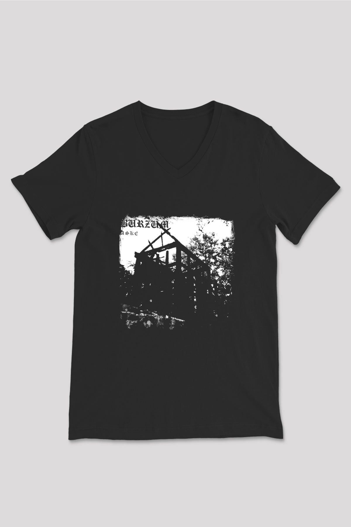 Burzum Baskılı Unisex Siyah V Yaka Tişört