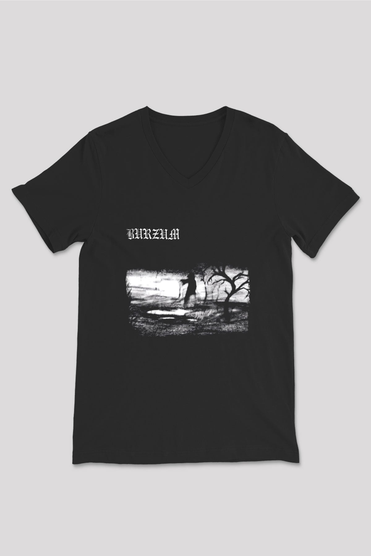 Burzum Baskılı Unisex Siyah V Yaka Tişört