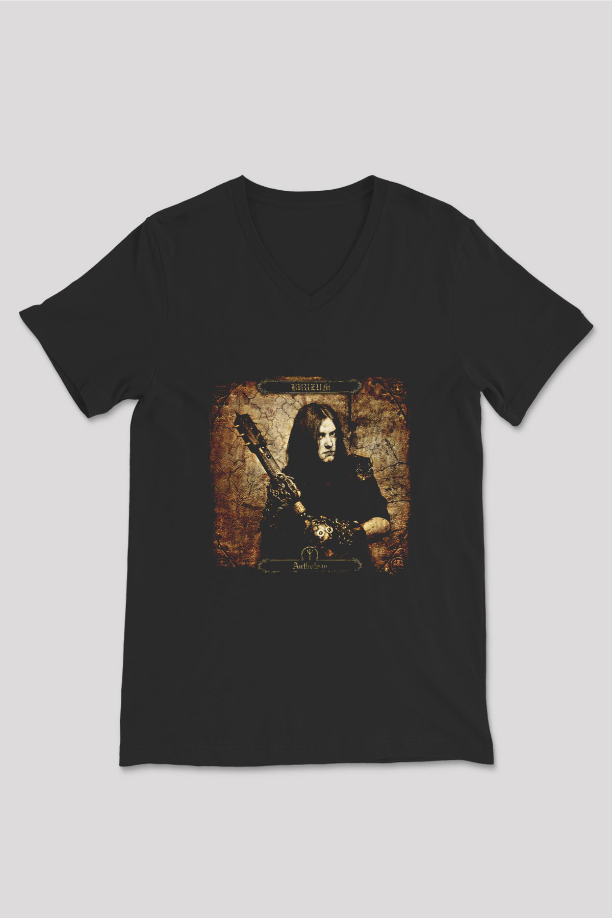 Burzum Baskılı Unisex Siyah V Yaka Tişört