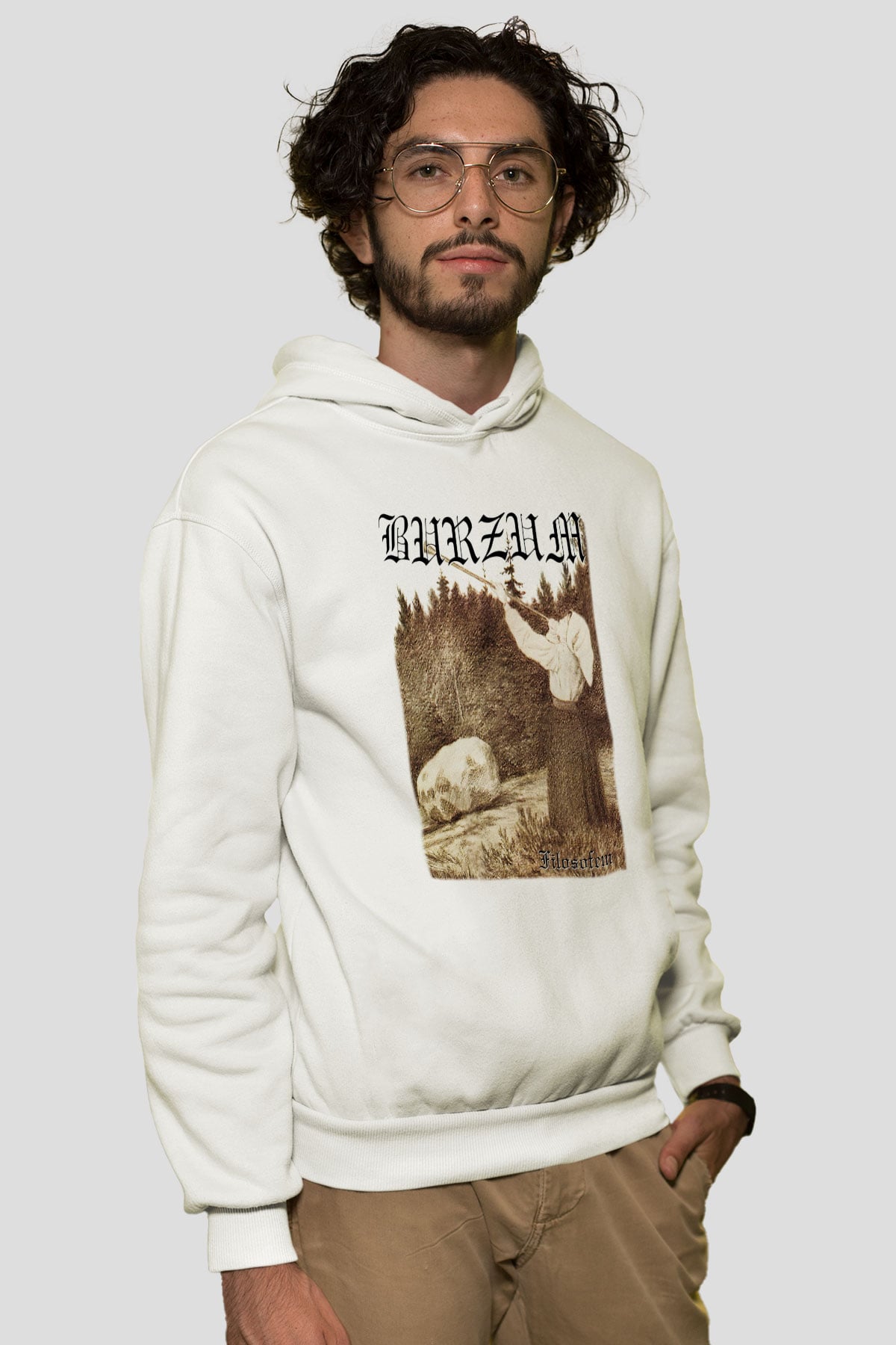 Burzum Beyaz Unisex Kapşonlu Sweatshirt