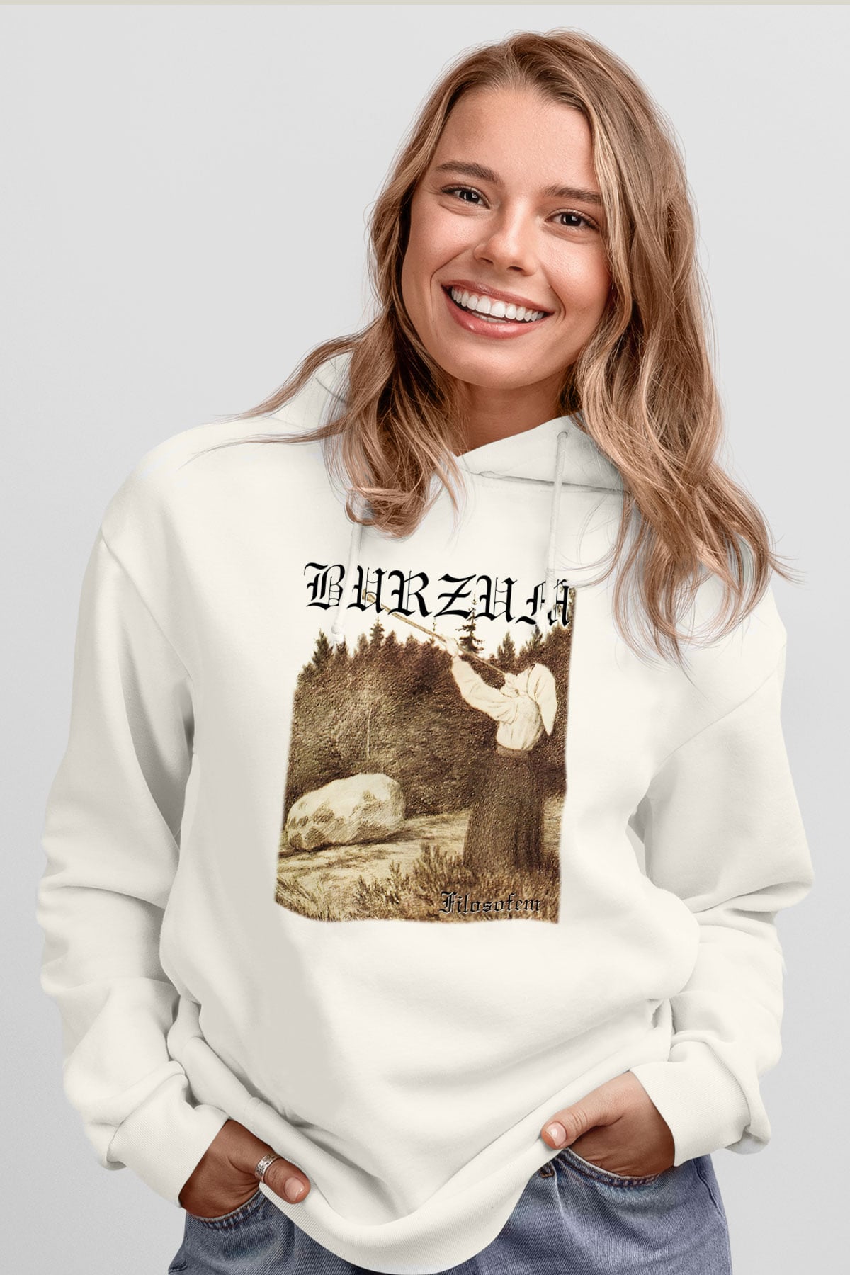 Burzum Beyaz Unisex Kapşonlu Sweatshirt