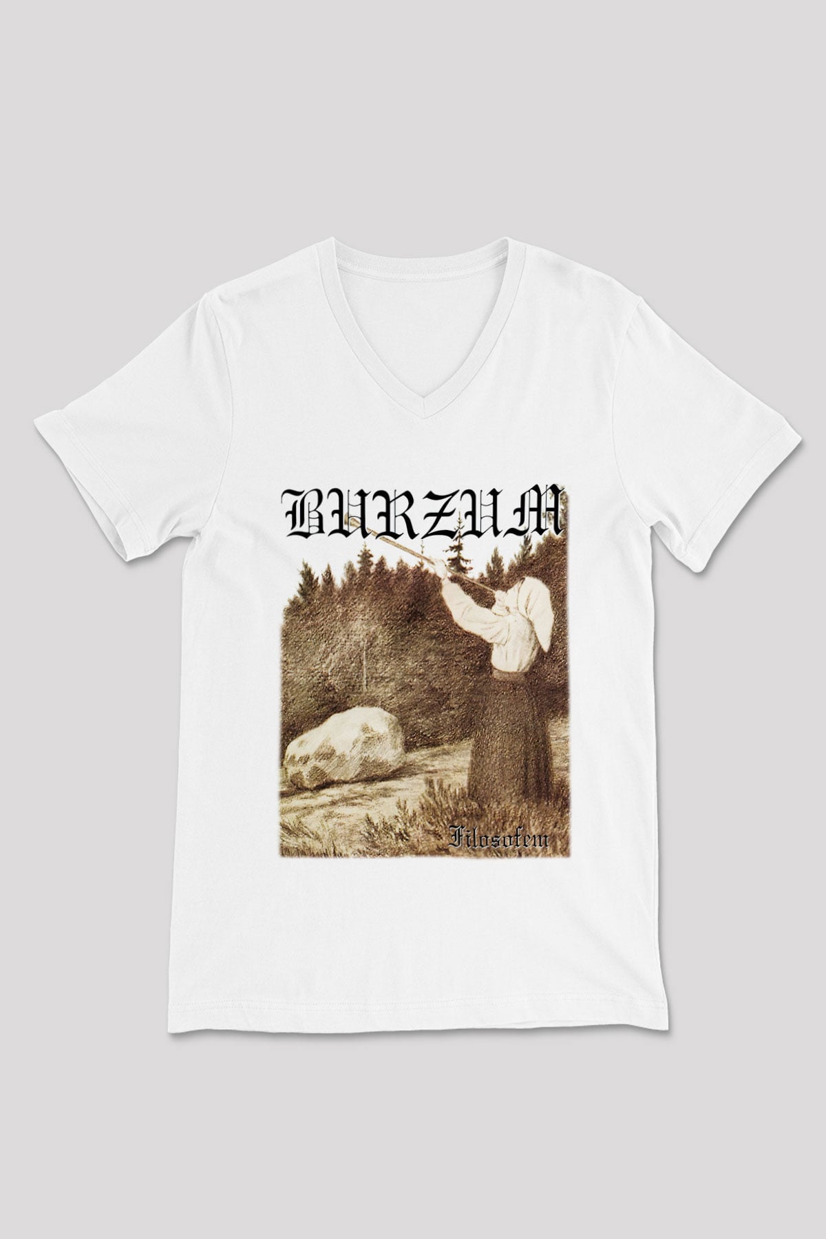 Burzum Beyaz Unisex V Yaka Tişört T-Shirt