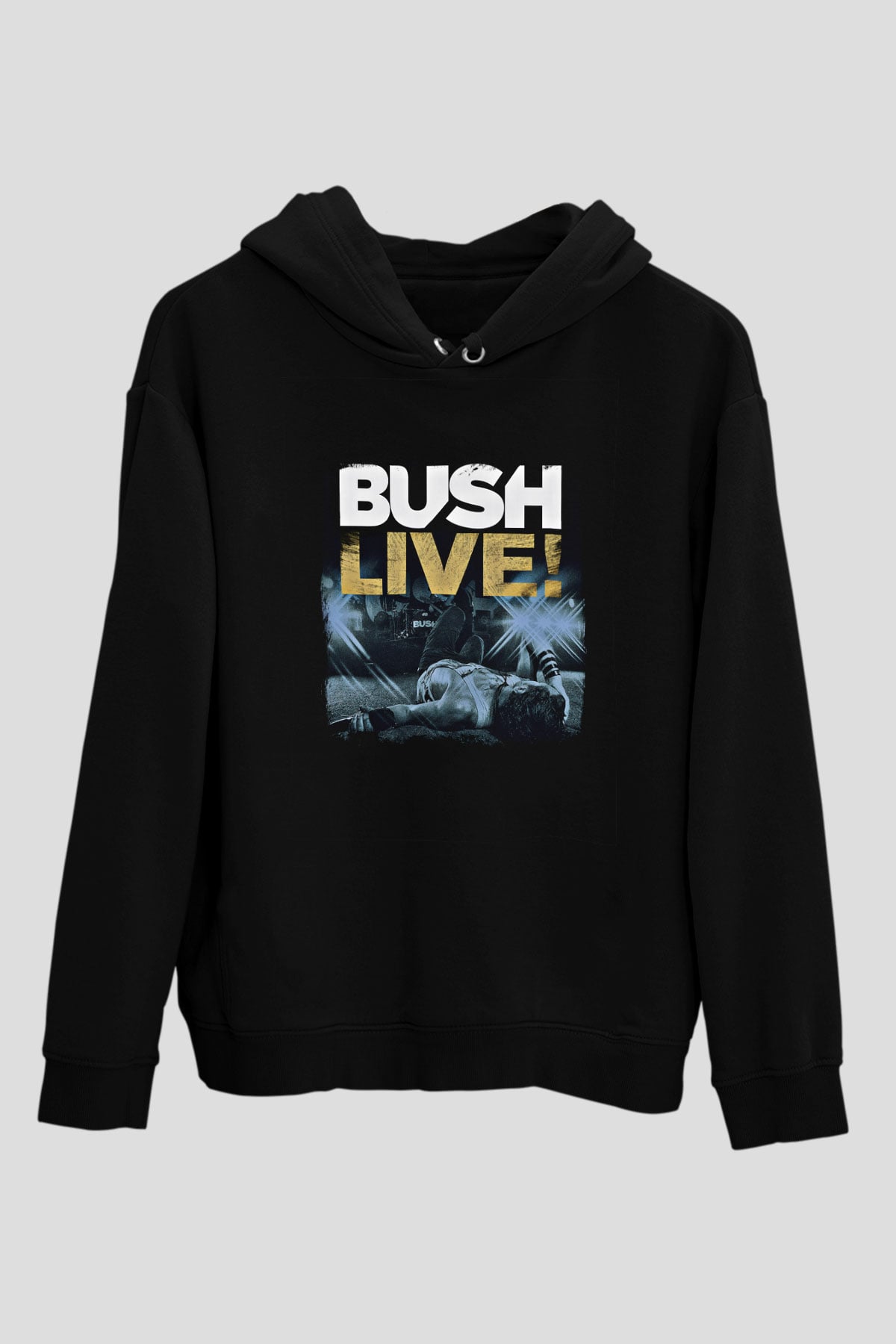 Bush Baskılı Unisex Siyah Hoodie