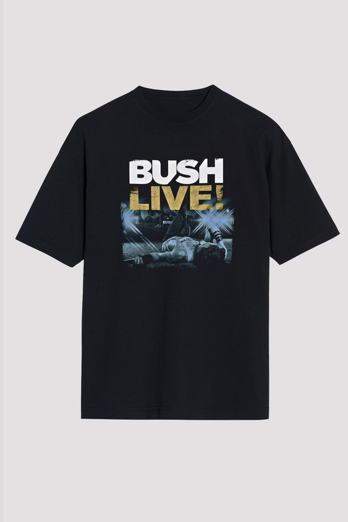 Bush Baskılı Unisex Siyah Oversize Tişört