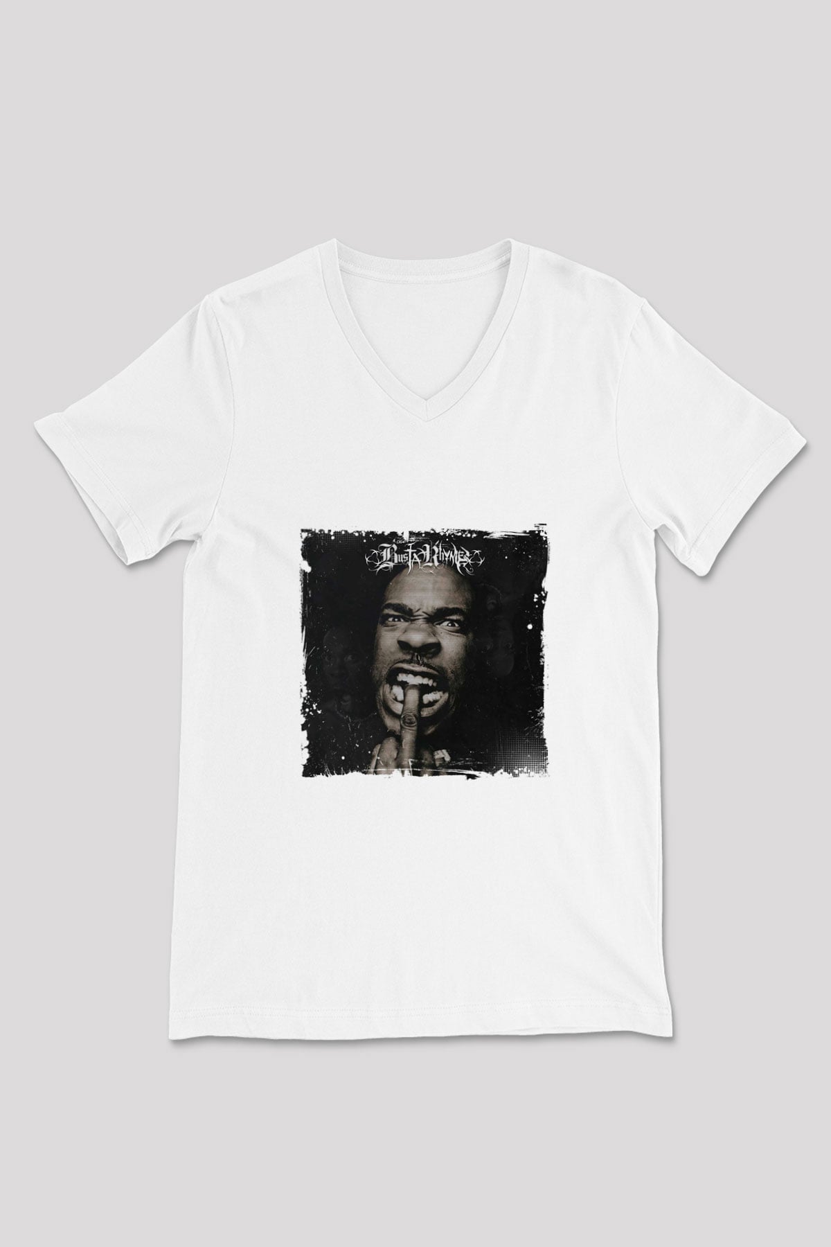 Busta Rhymes Baskılı Beyaz V Yaka Unisex Tişört