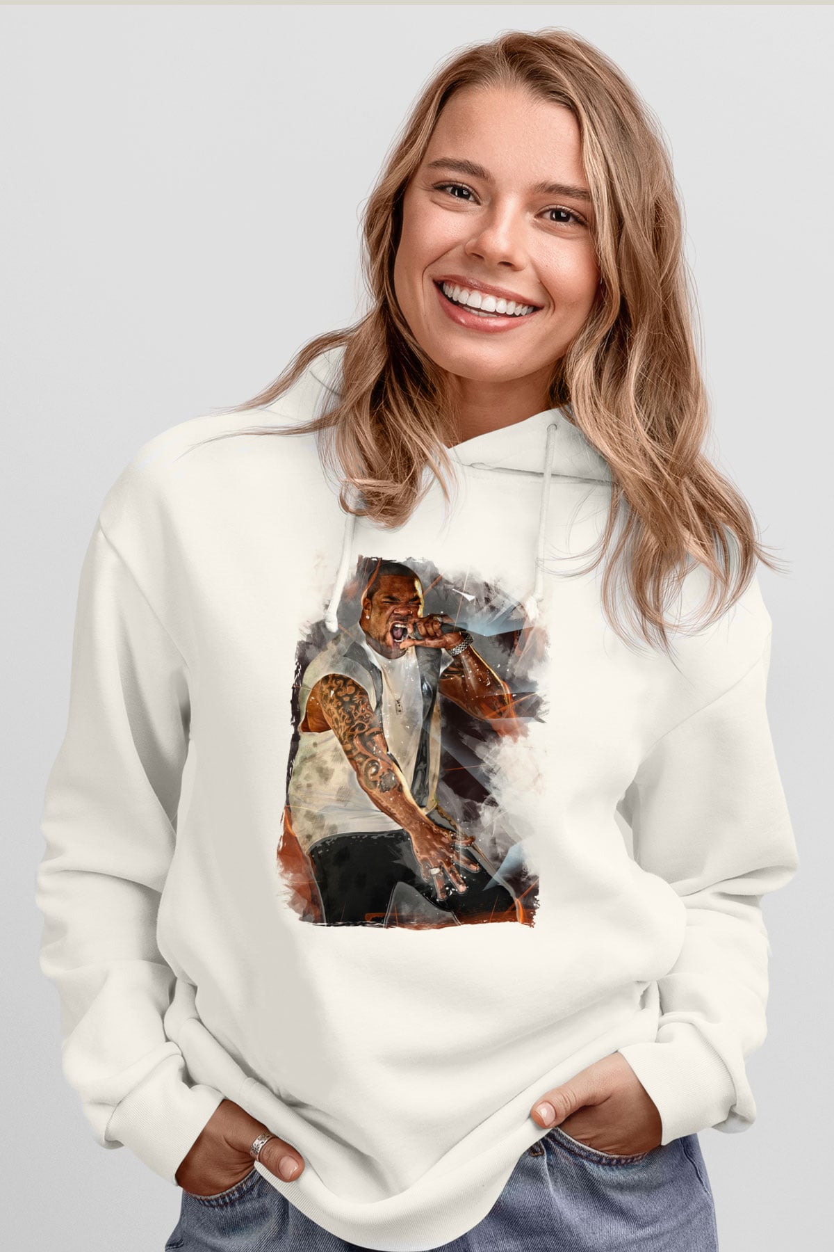 Busta Rhymes Beyaz Unisex Kapüşonlu Sweatshirt