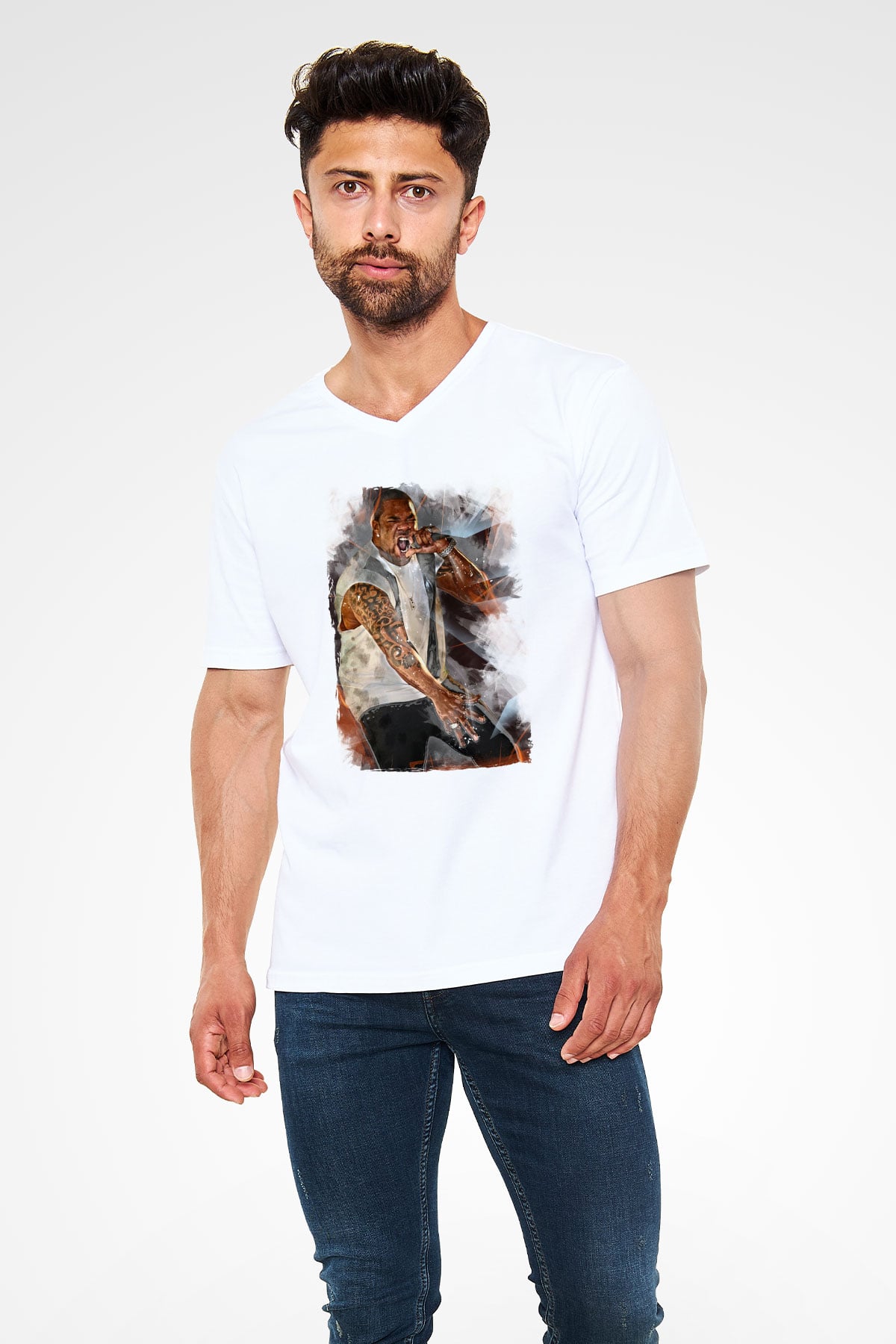 Busta Rhymes Beyaz Unisex V Yaka Tişört