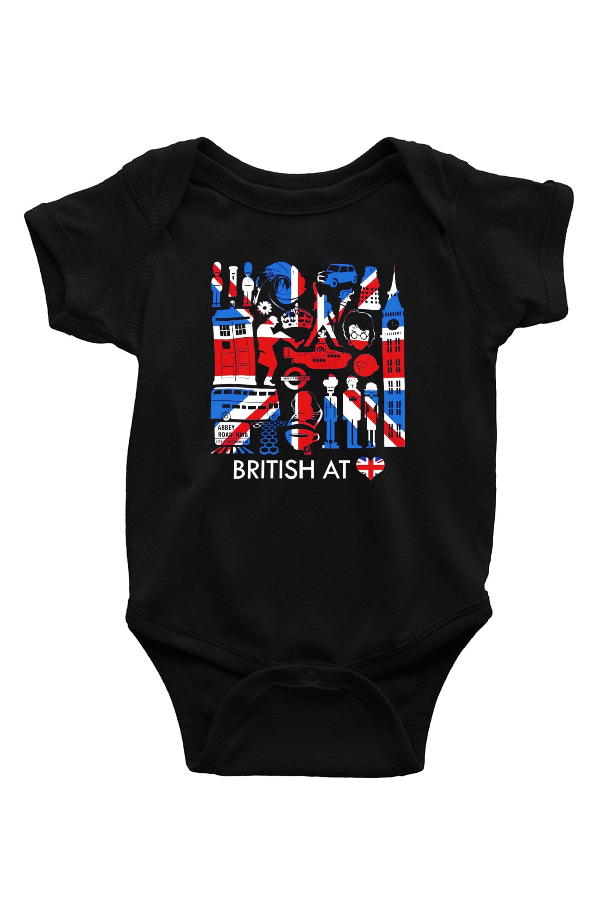 Büyük Britanya Baskılı Siyah Bebek Body - Zıbın