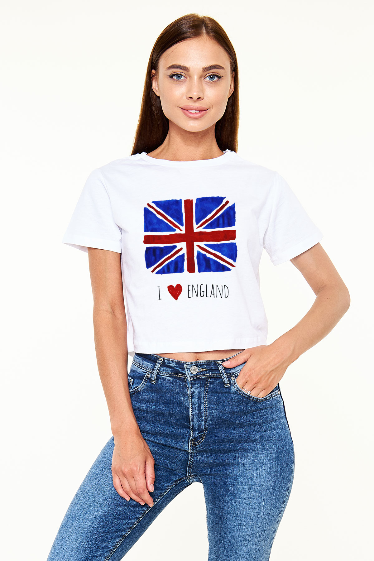Büyük Britanya Beyaz Croptop Tişört