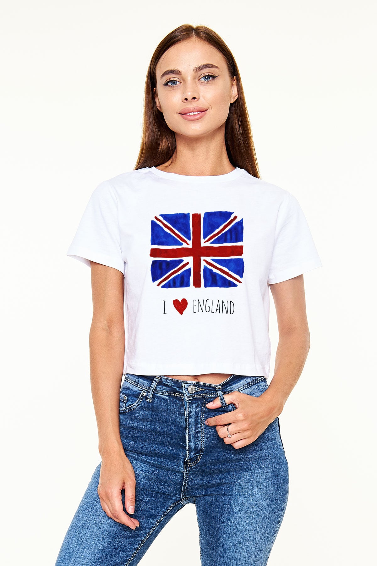 Büyük Britanya Beyaz Croptop Tişört