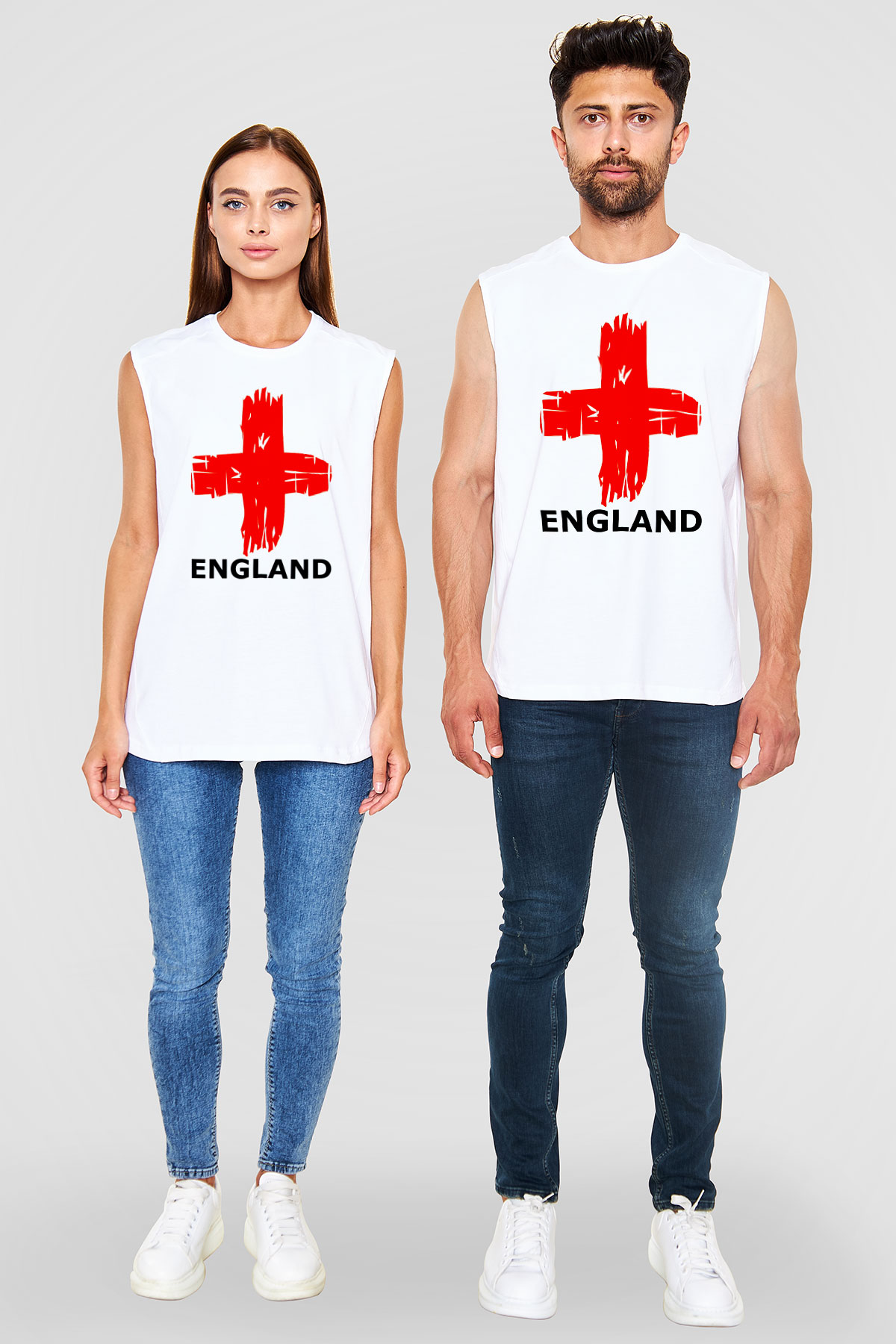 Büyük Britanya Beyaz Unisex Kolsuz Tişört
