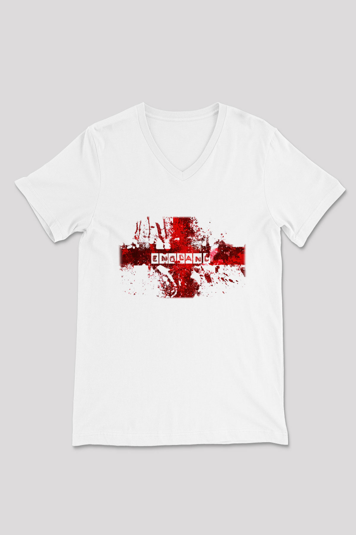 Büyük Britanya Beyaz Unisex V Yaka Tişört T-Shirt