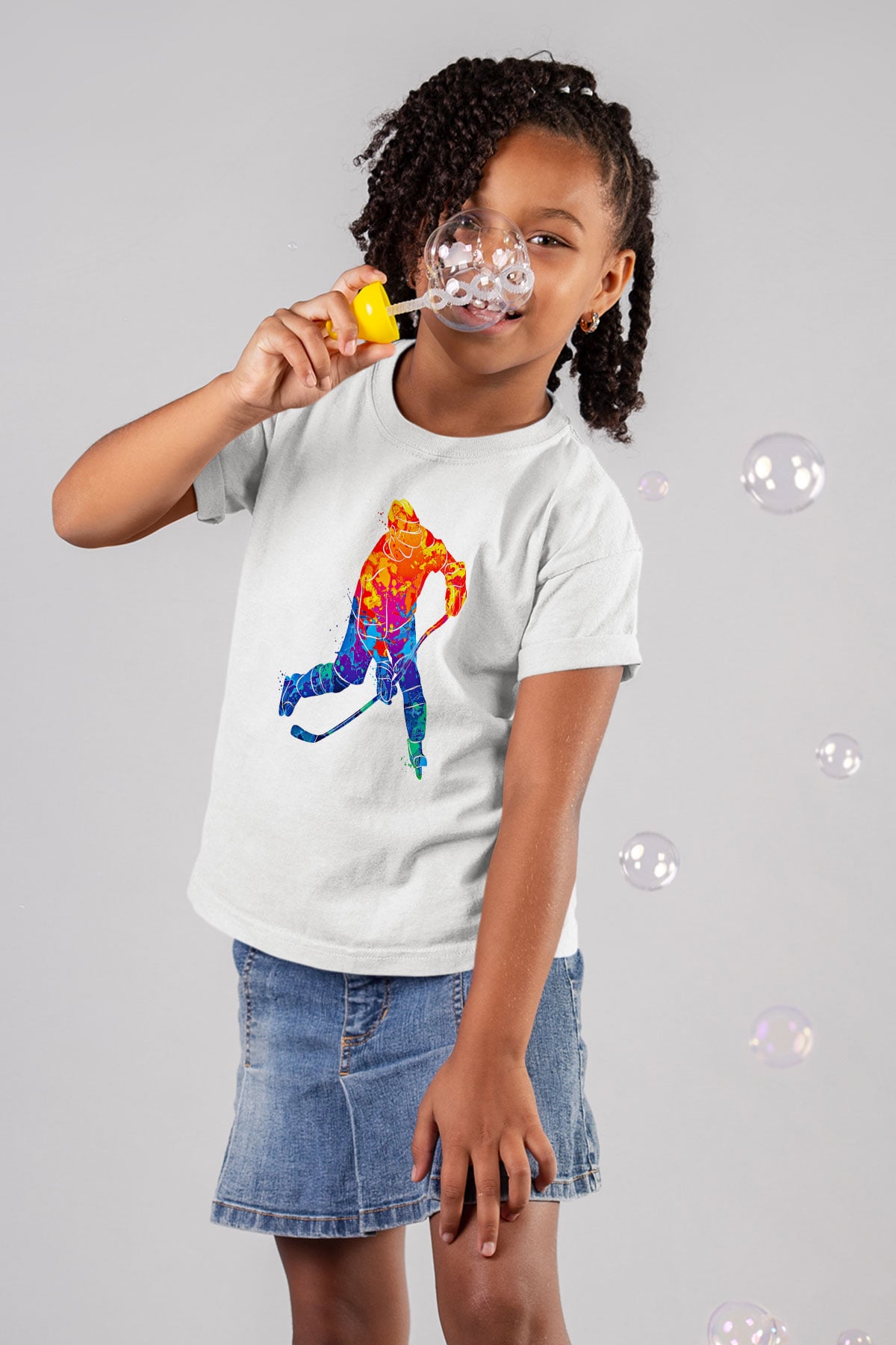 Buz Hokeyi Baskılı Unisex Beyaz Çocuk Tişört - Tshirt