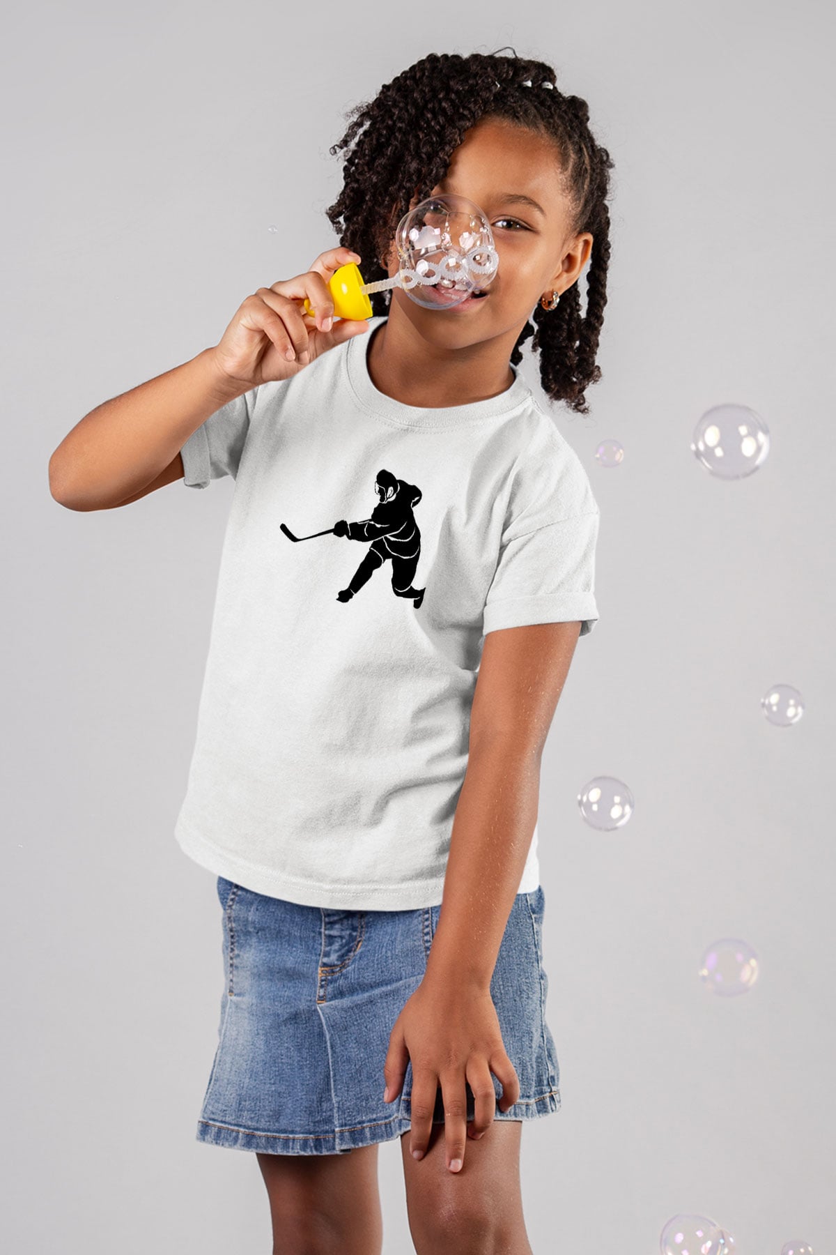 Buz Hokeyi Baskılı Unisex Beyaz Çocuk Tişört - Tshirt