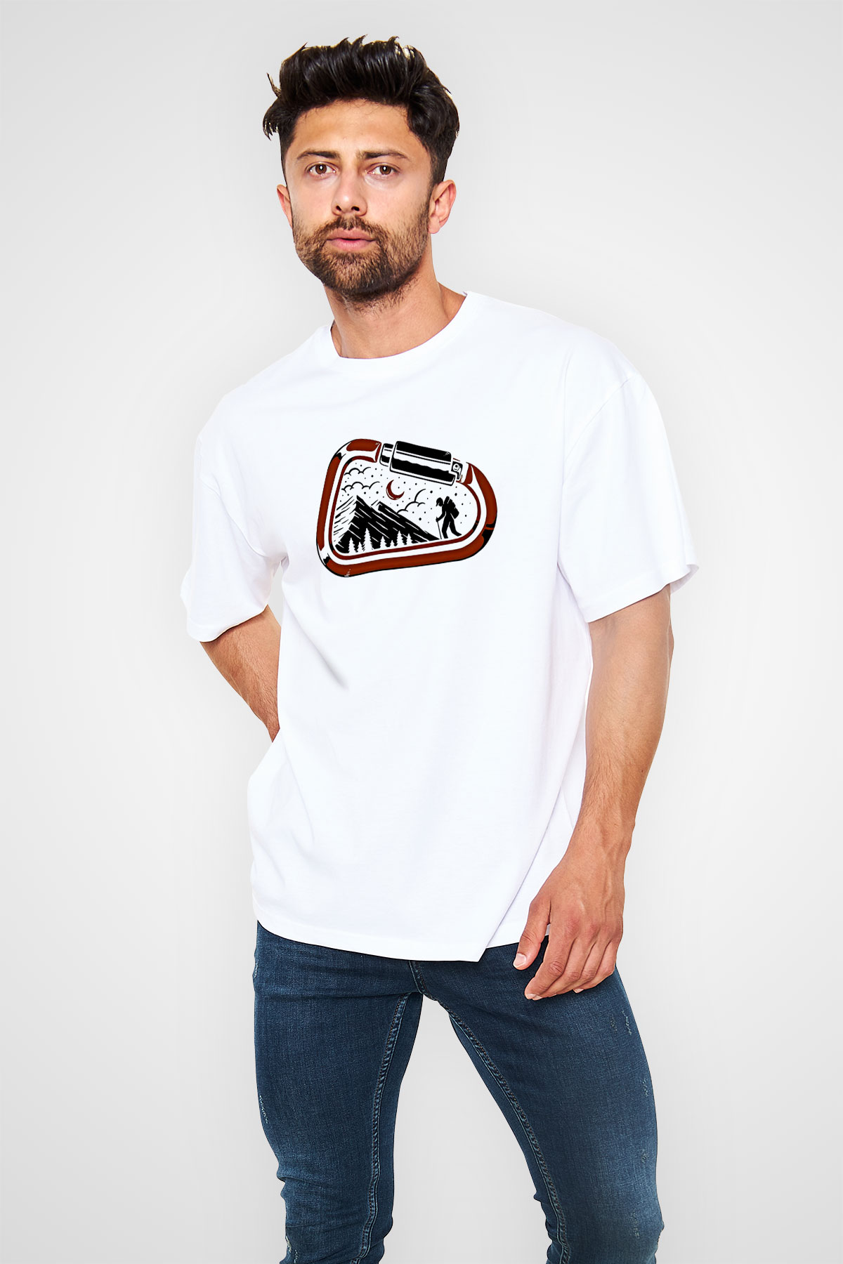 Buz Hokeyi Baskılı Unisex Beyaz Oversize Tişört - Tshirt