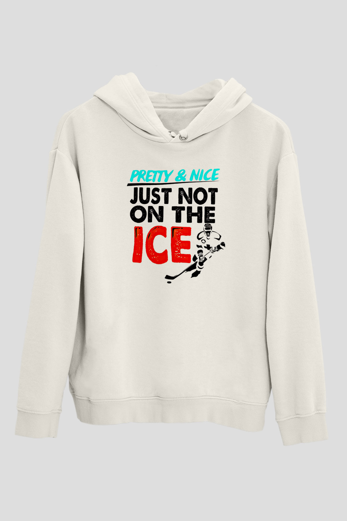 Buz Hokeyi Baskılı Unisex Ekru Hoodie