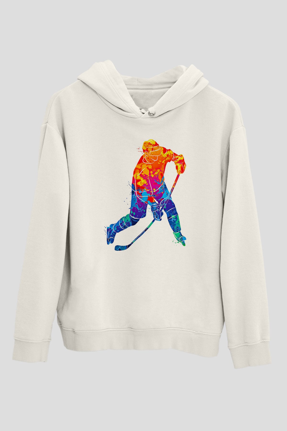 Buz Hokeyi Baskılı Unisex Ekru Hoodie