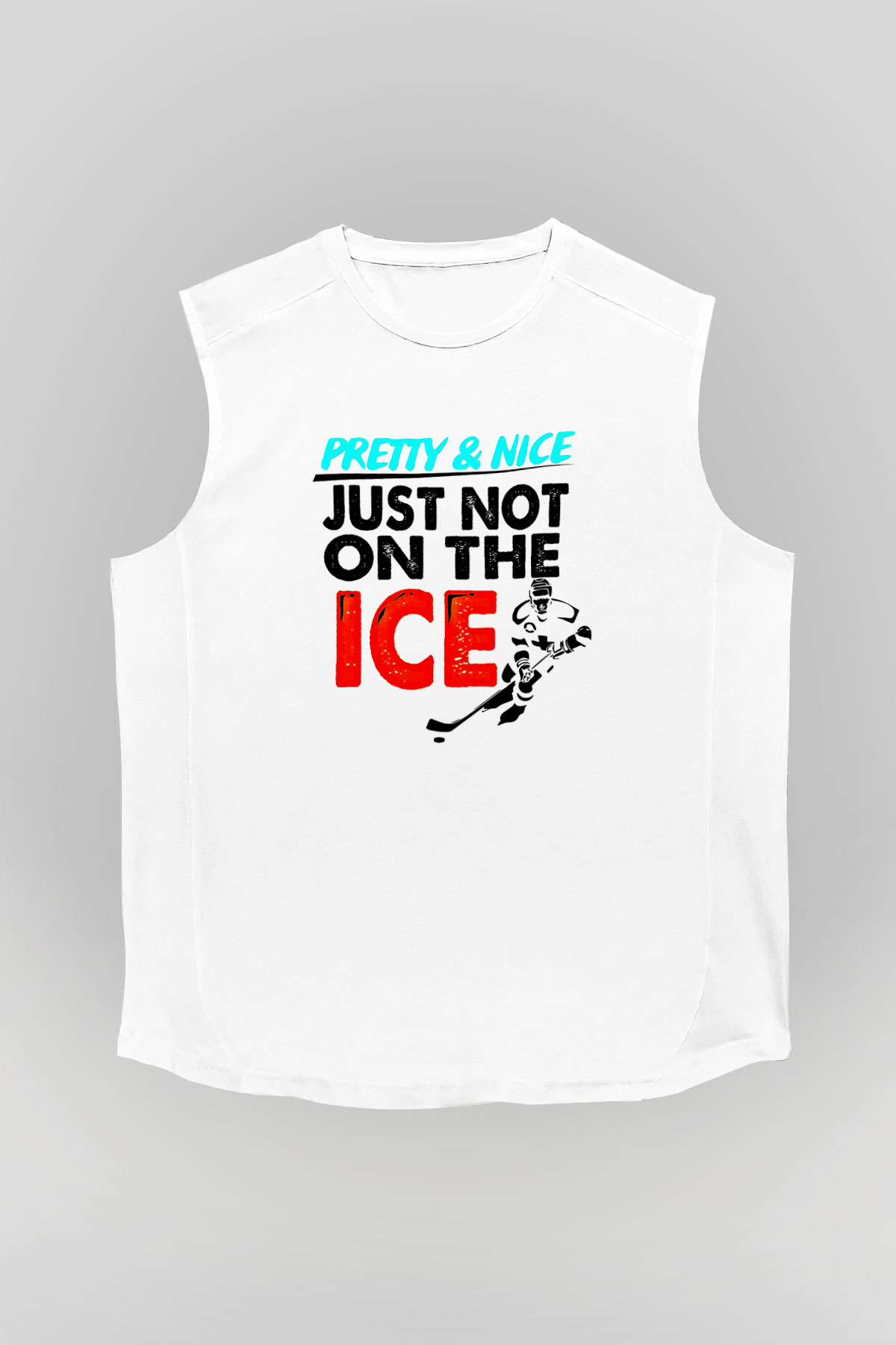 Buz Hokeyi Baskılı Unisex Kolsuz Beyaz Tişört